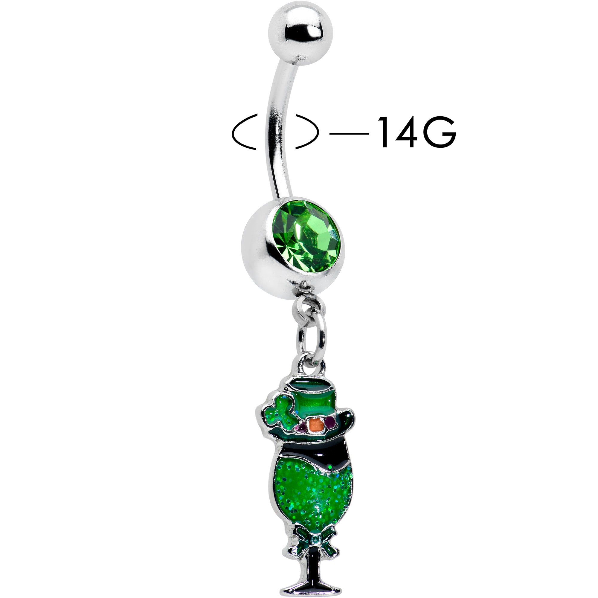Green Gem Fancy Leprechaun St Patricks Dangle Belly Ring