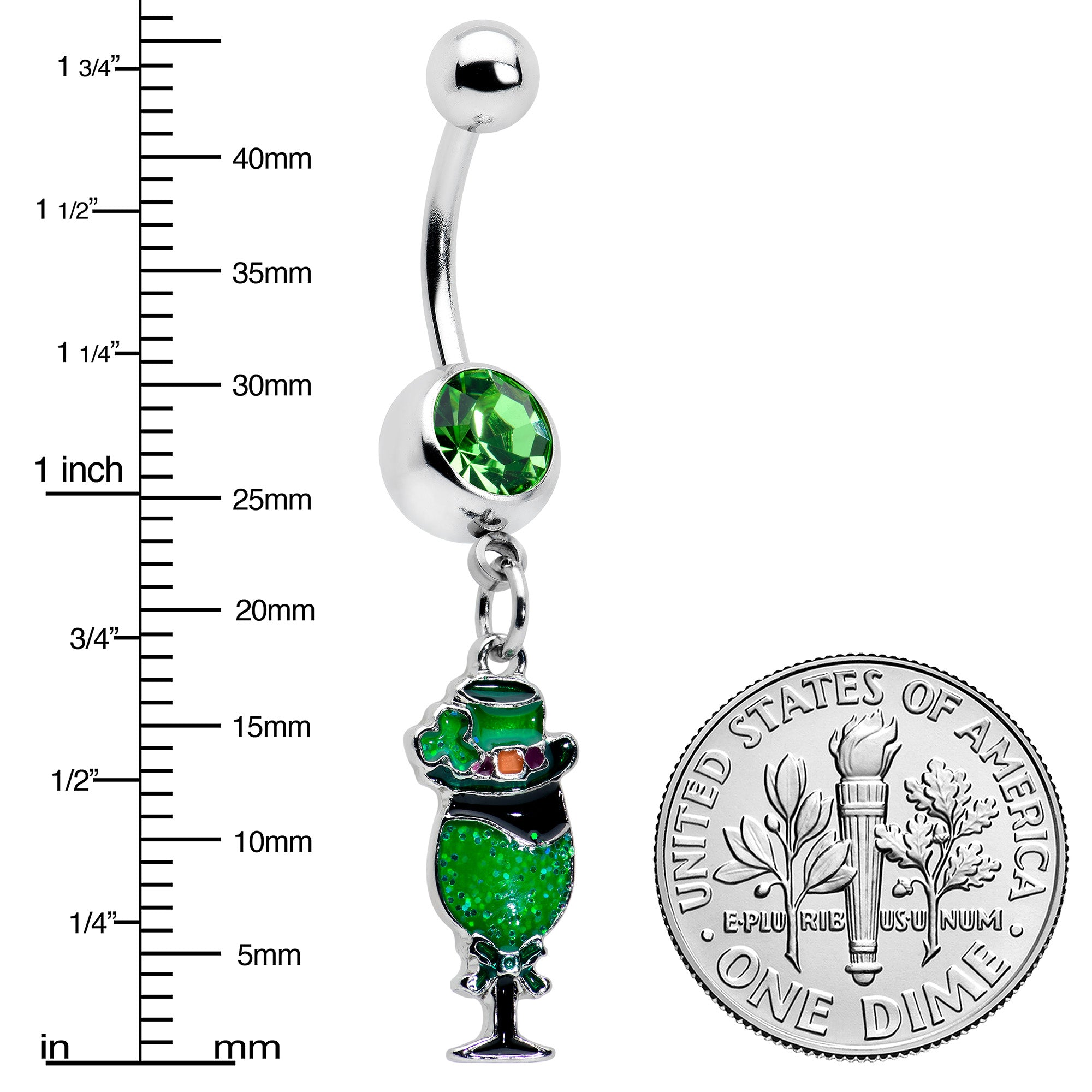 Green Gem Fancy Leprechaun St Patricks Dangle Belly Ring