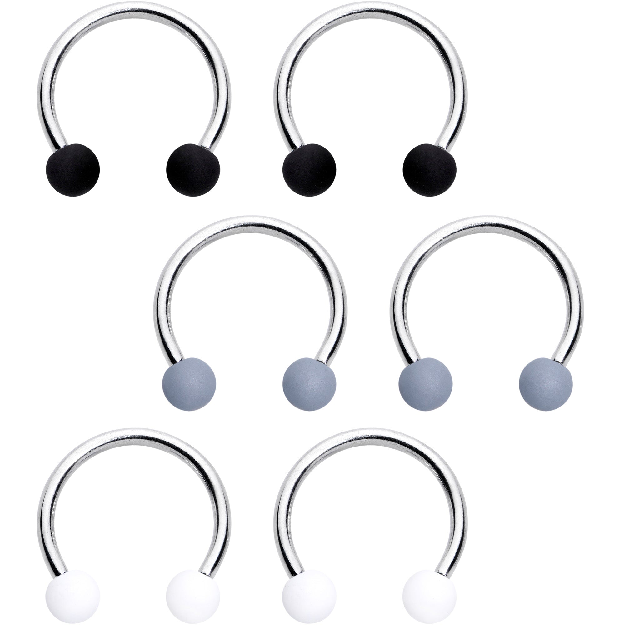 16G 3/8 Matte Black White Grey Horseshoe Circular Barbell Set of 6
