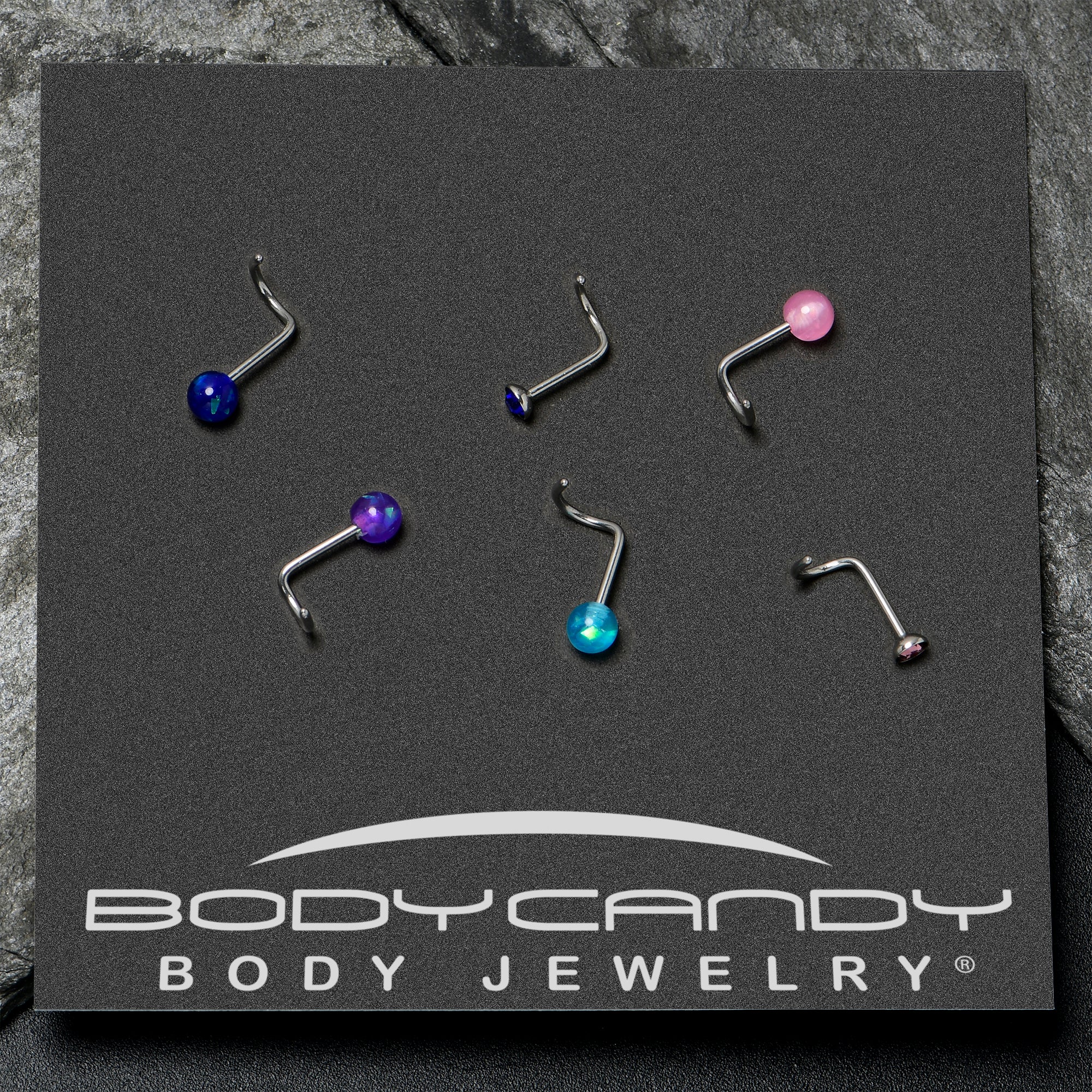 20G Nose Screw Gem Faux Opal Pack Classy Nose Ring Set of 6