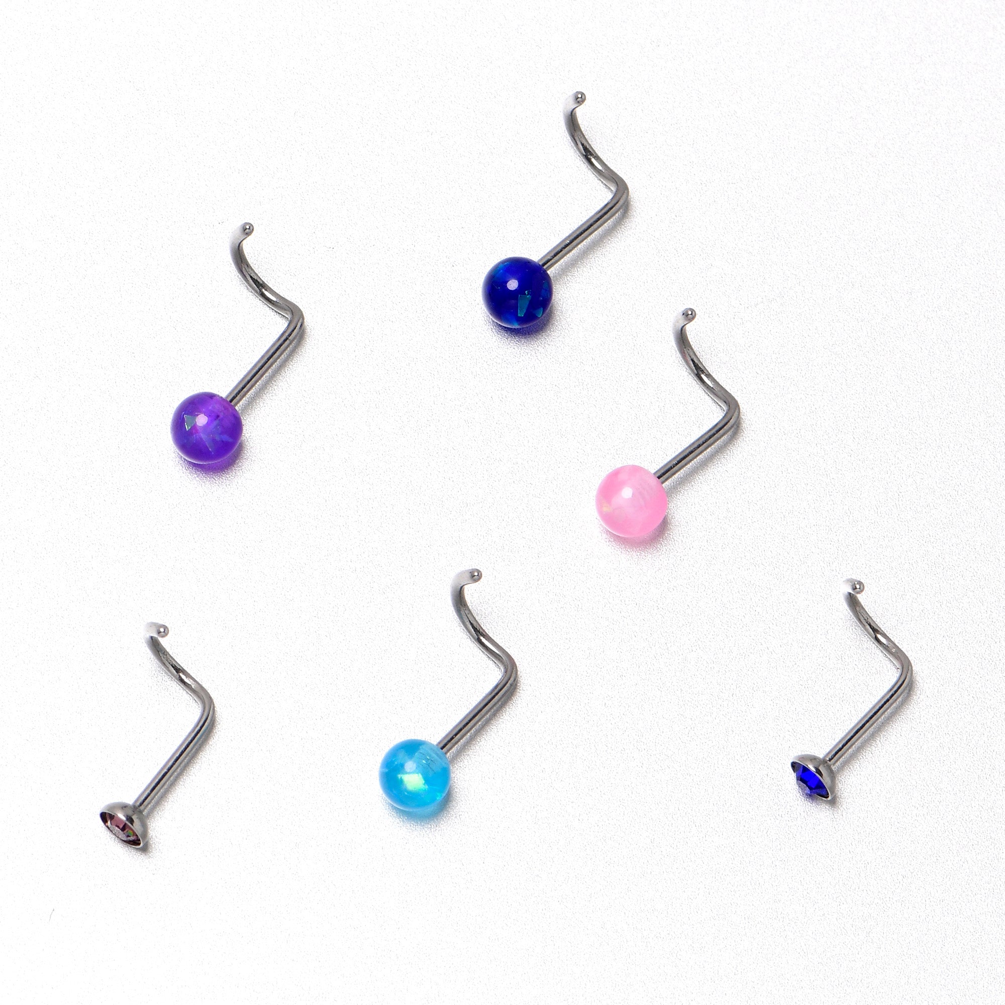 20G Nose Screw Gem Faux Opal Pack Classy Nose Ring Set of 6