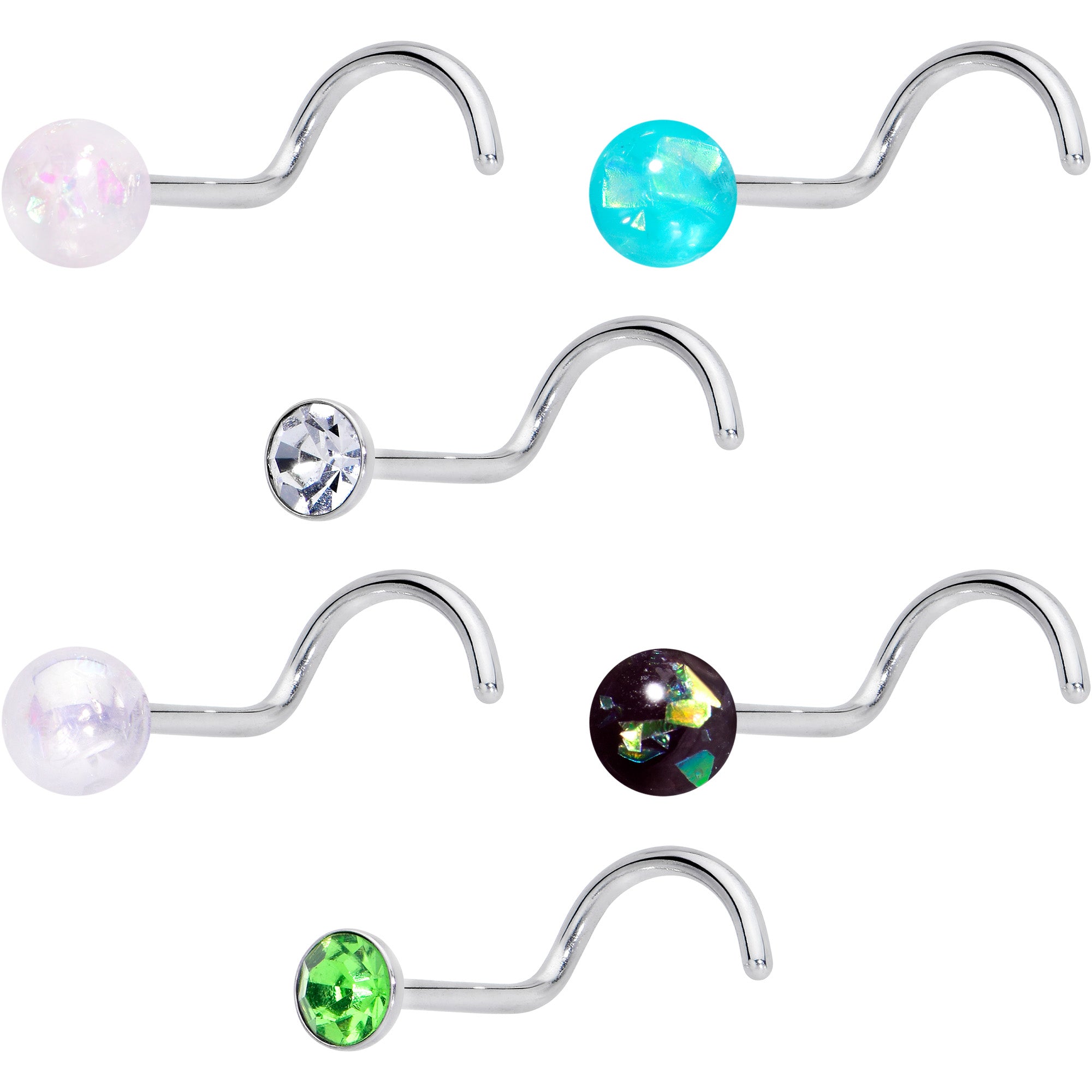 20G Nose Screw Gem Faux Opal Pack Dynasty Nose Ring Set of 6