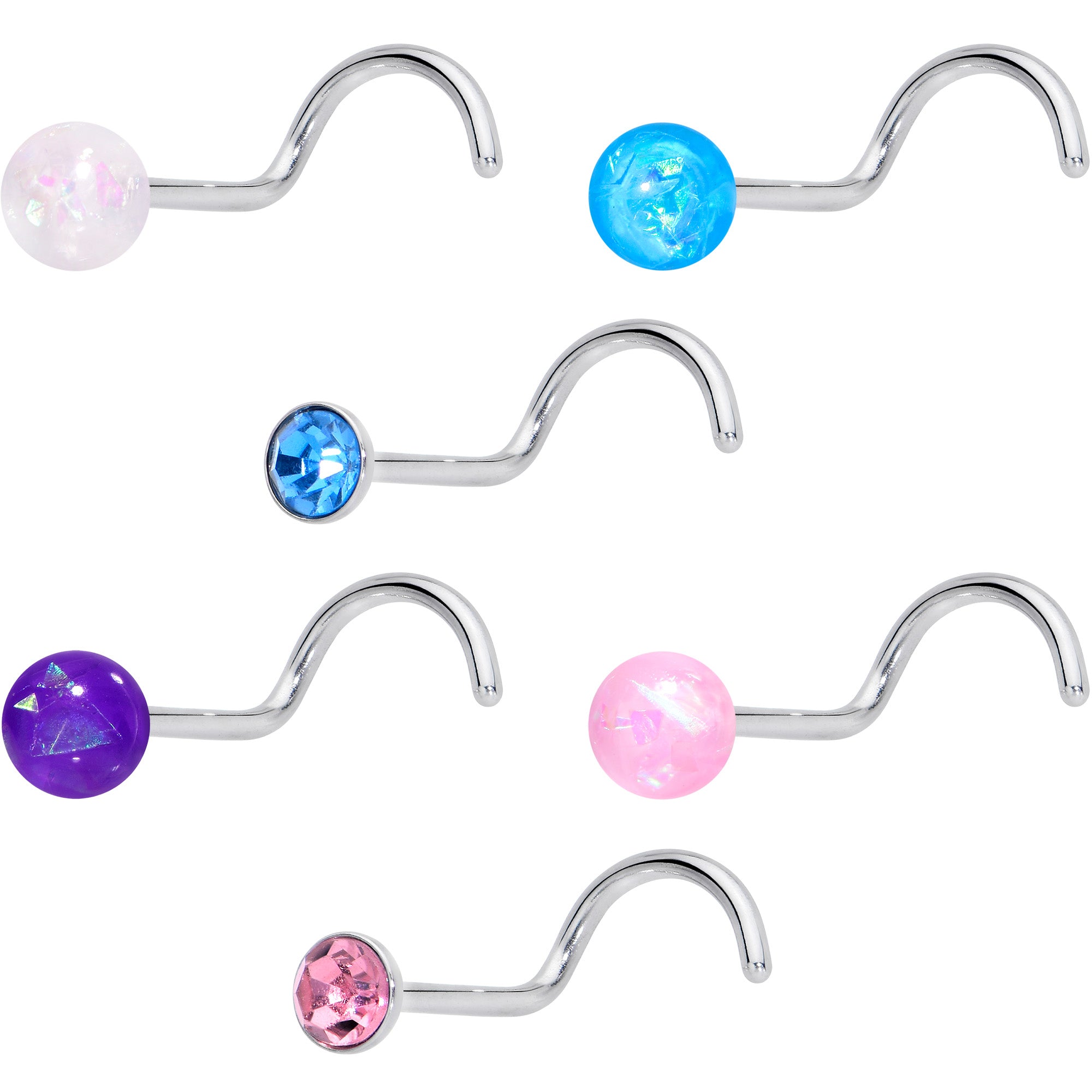 20G Nose Screw Gem Faux Opal Pack Pretty Nose Ring Set of 6