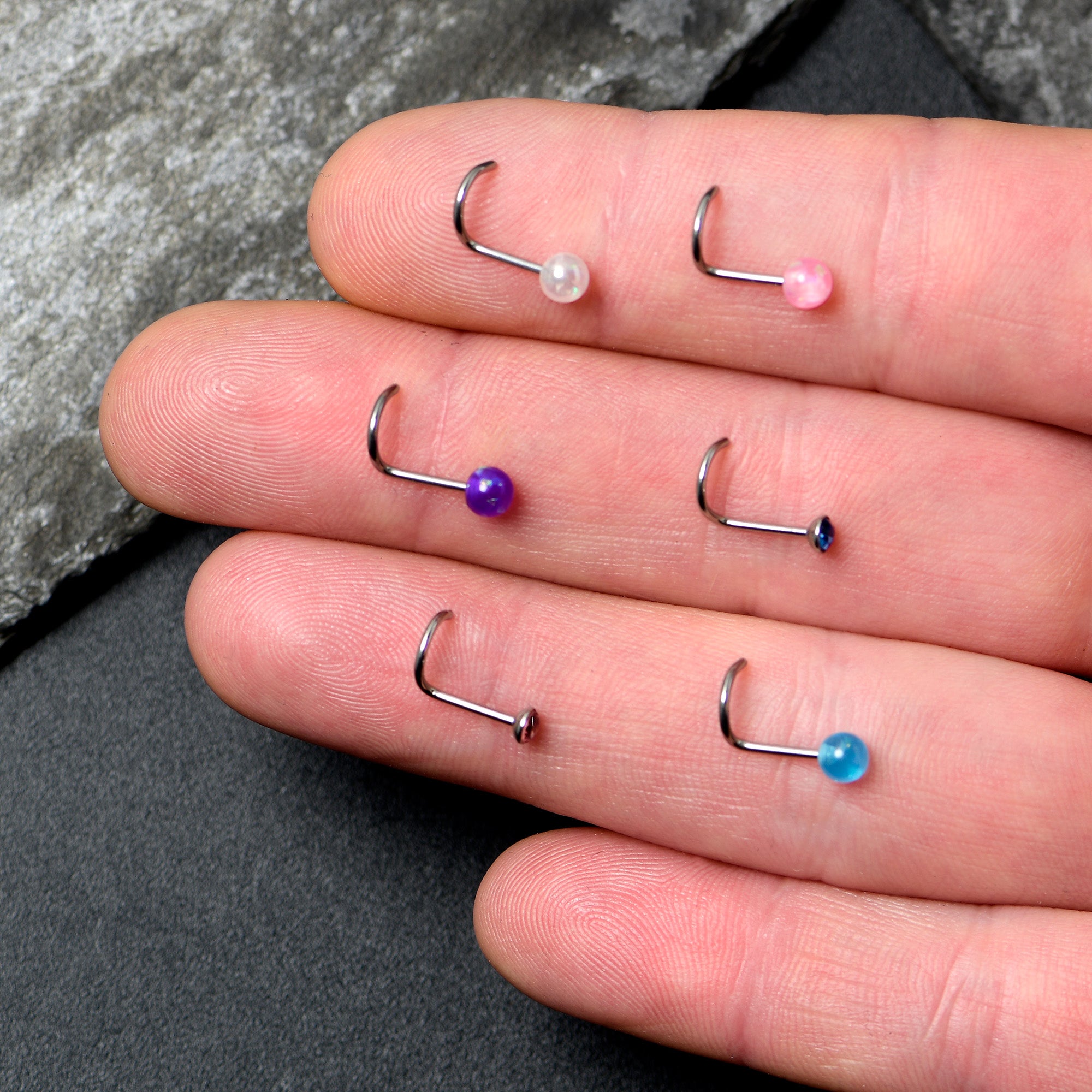 20G Nose Screw Gem Faux Opal Pack Pretty Nose Ring Set of 6