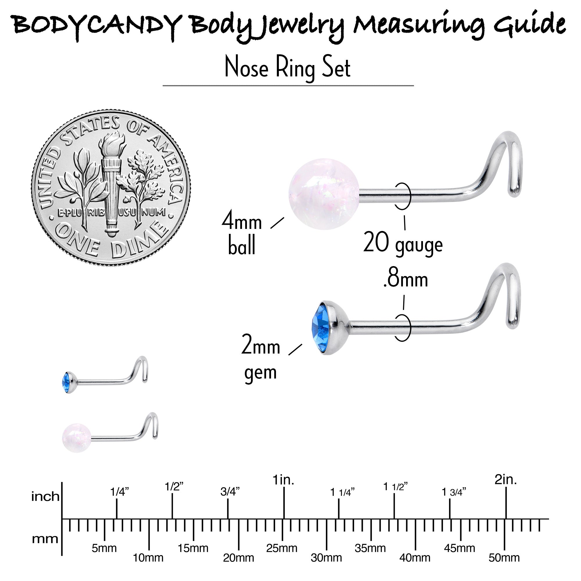 20G Nose Screw Gem Faux Opal Pack Pretty Nose Ring Set of 6