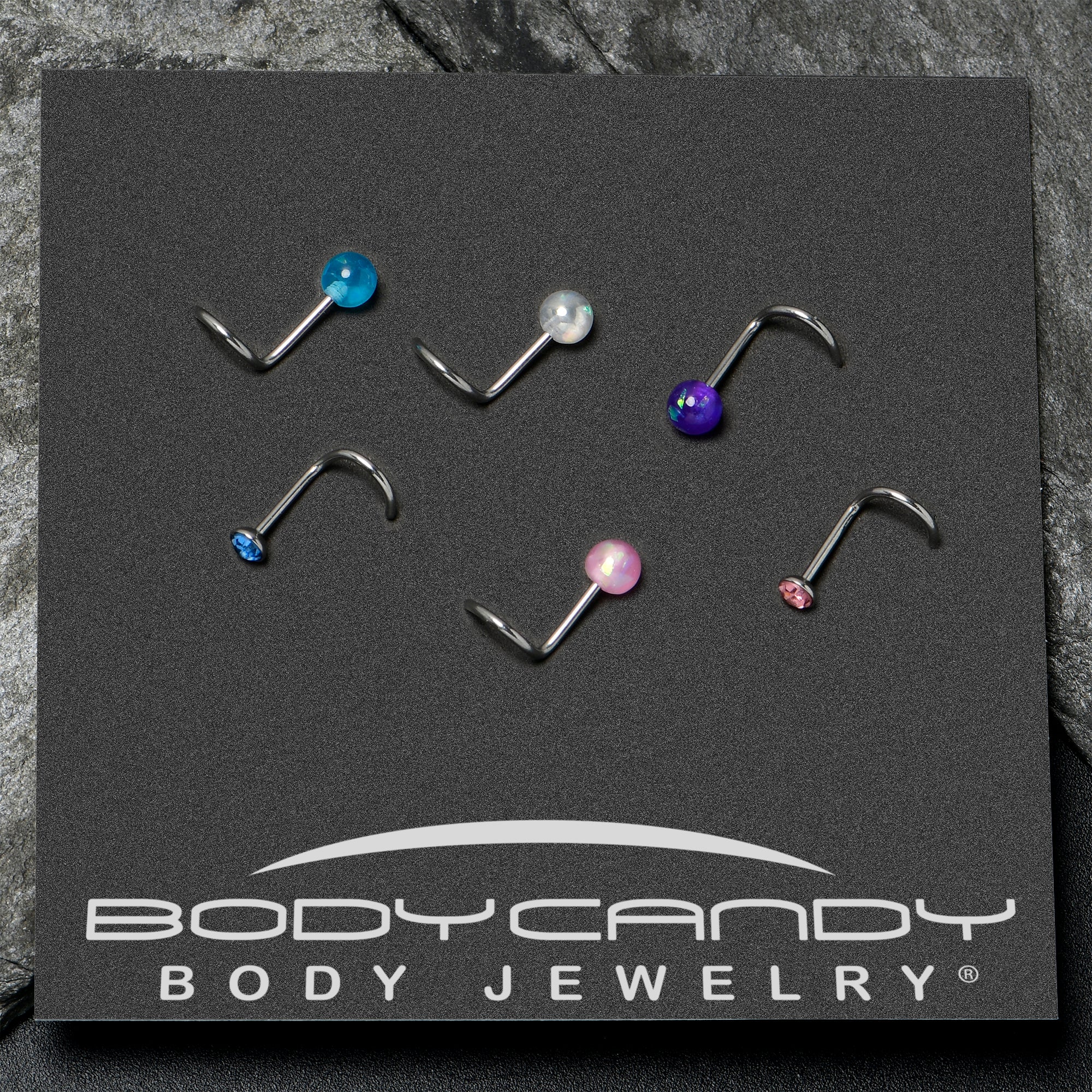 20G Nose Screw Gem Faux Opal Pack Pretty Nose Ring Set of 6