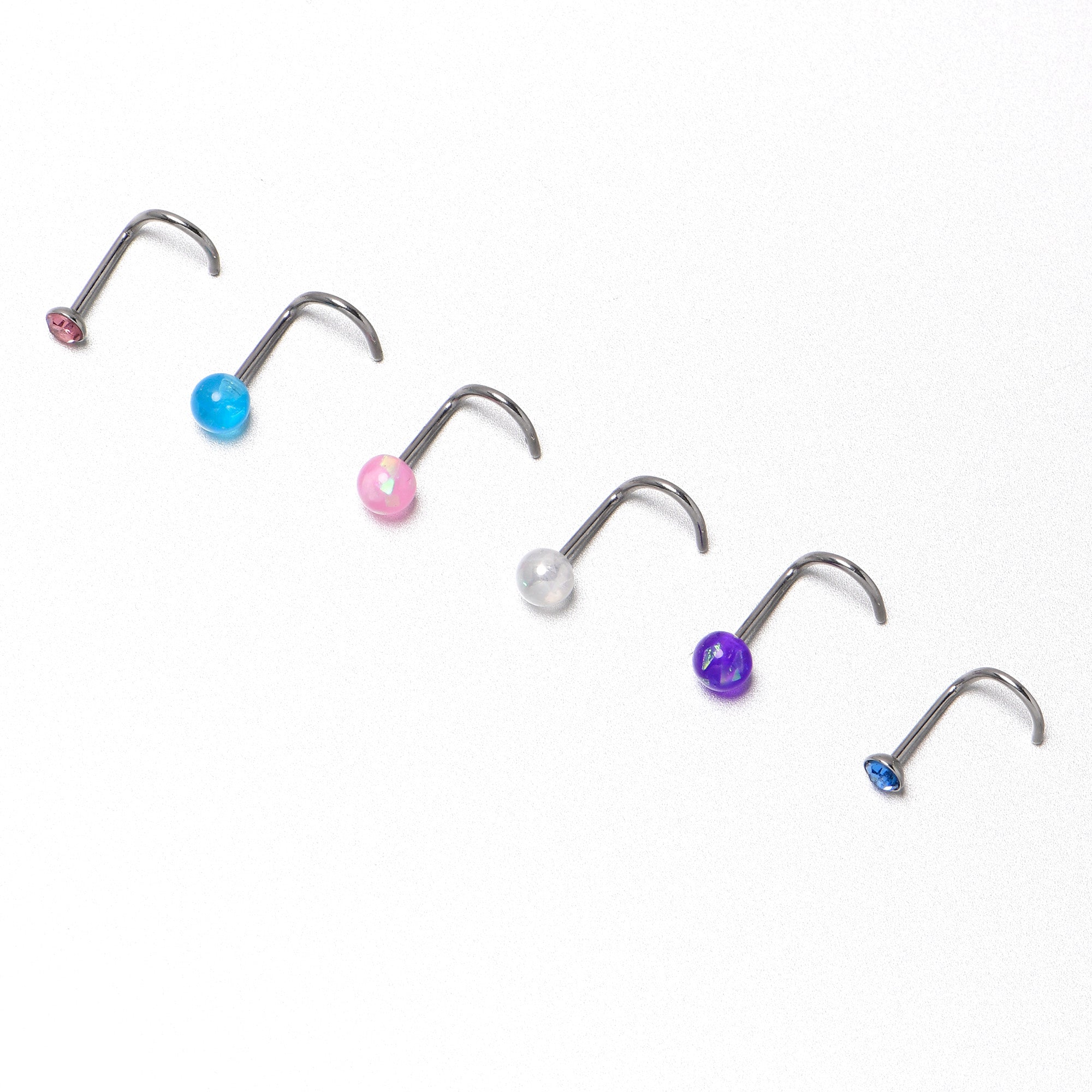 20G Nose Screw Gem Faux Opal Pack Pretty Nose Ring Set of 6