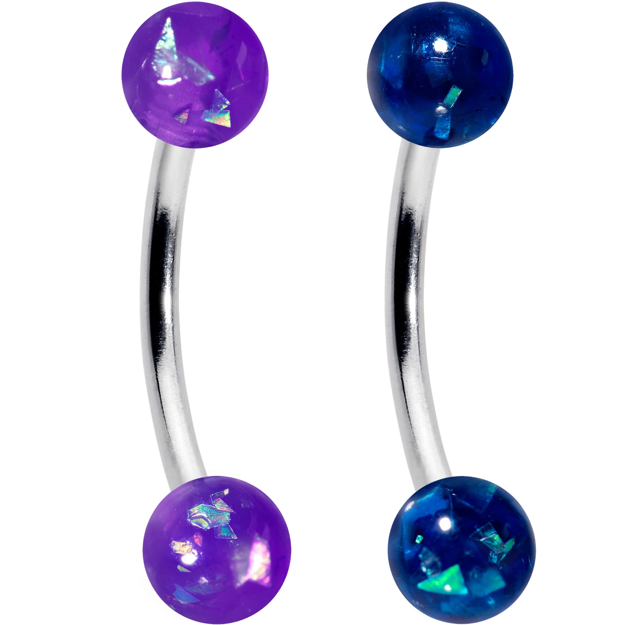 16G 3/8 Pink Blue Purple Faux Opal Pack Curved Eyebrow Ring Set of 4