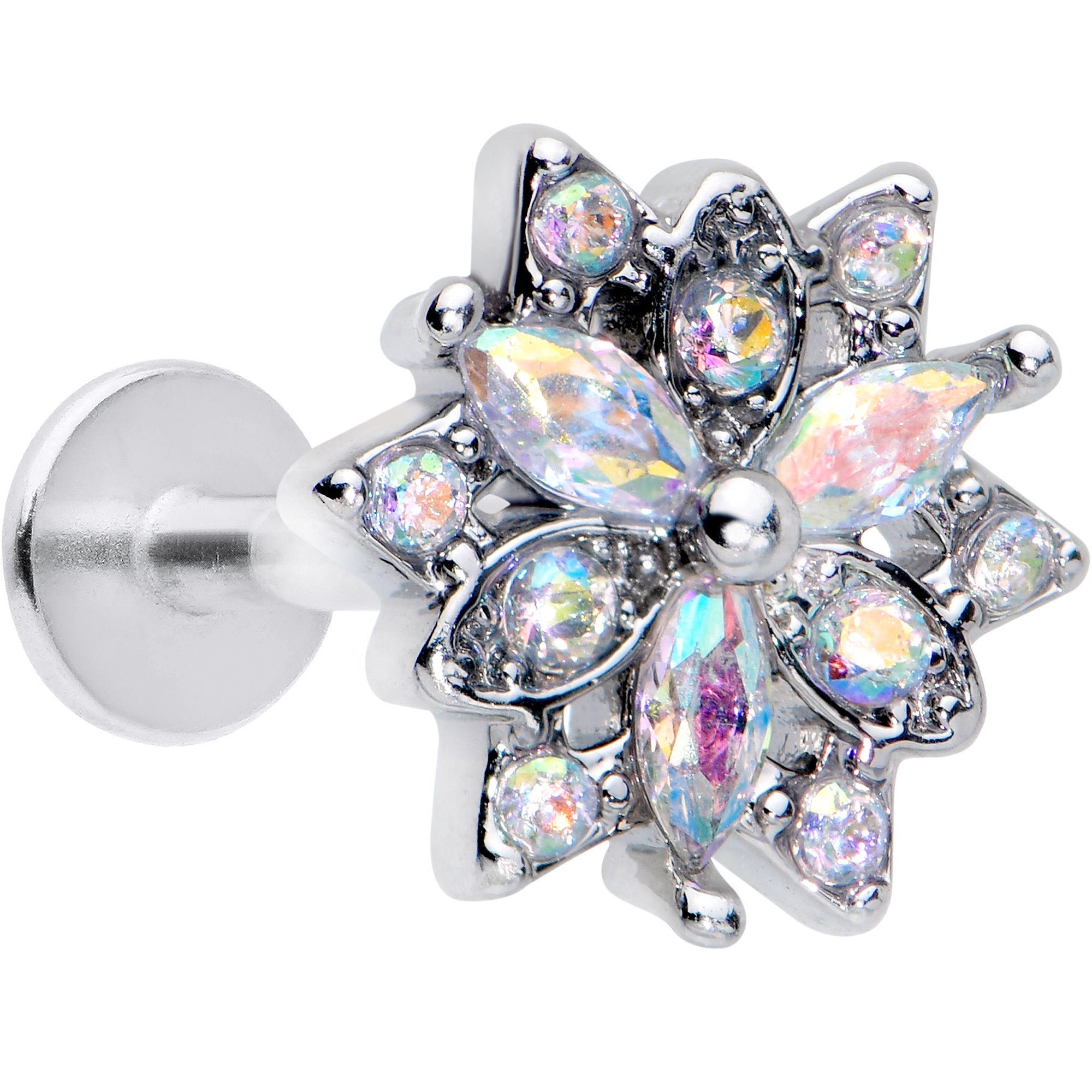16G 5/16 Aurora CZ Gem Snowflake Style Labret Monroe Tragus