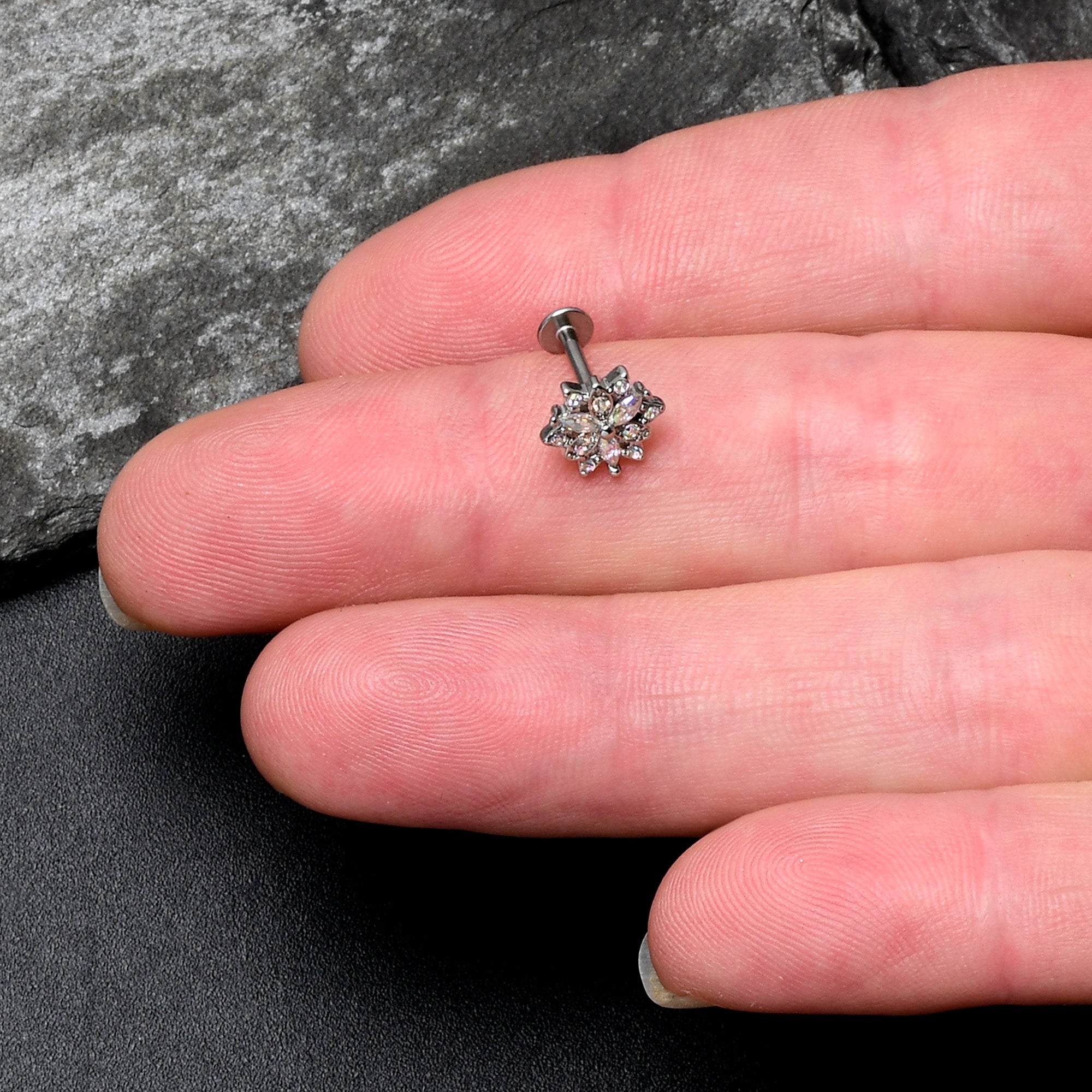 16G 5/16 Aurora CZ Gem Snowflake Style Labret Monroe Tragus