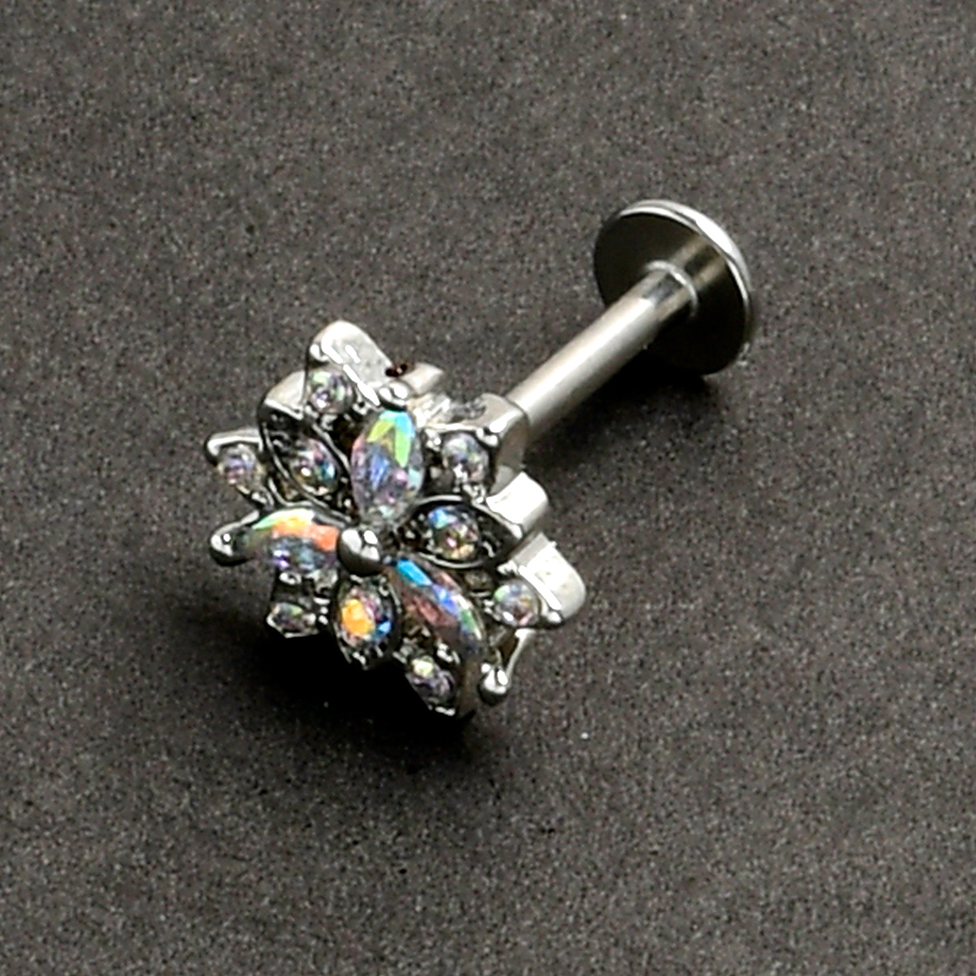 16G 5/16 Aurora CZ Gem Snowflake Style Labret Monroe Tragus