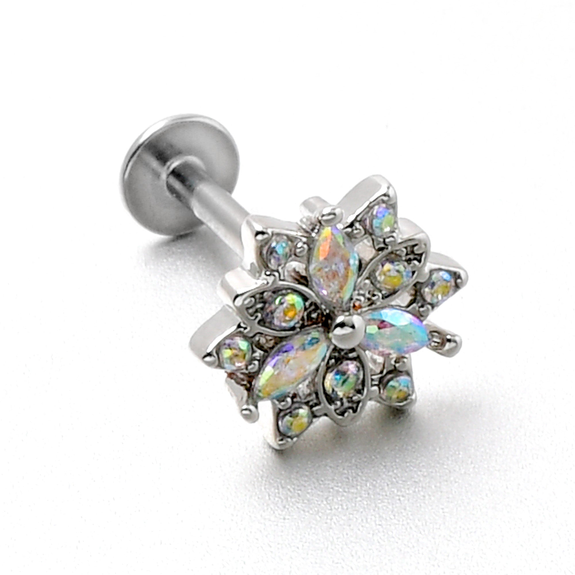 16G 5/16 Aurora CZ Gem Snowflake Style Labret Monroe Tragus