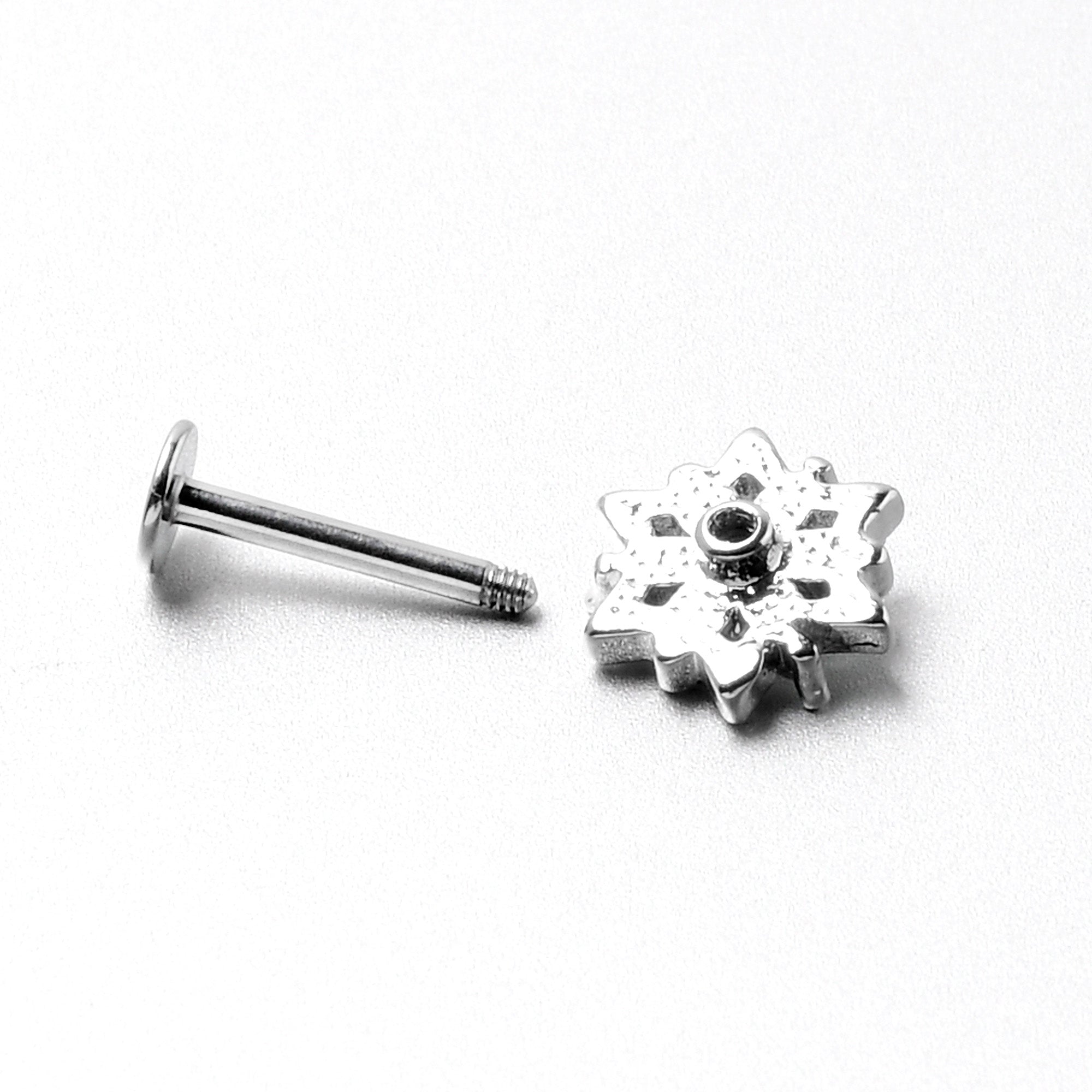 16G 5/16 Aurora CZ Gem Snowflake Style Labret Monroe Tragus