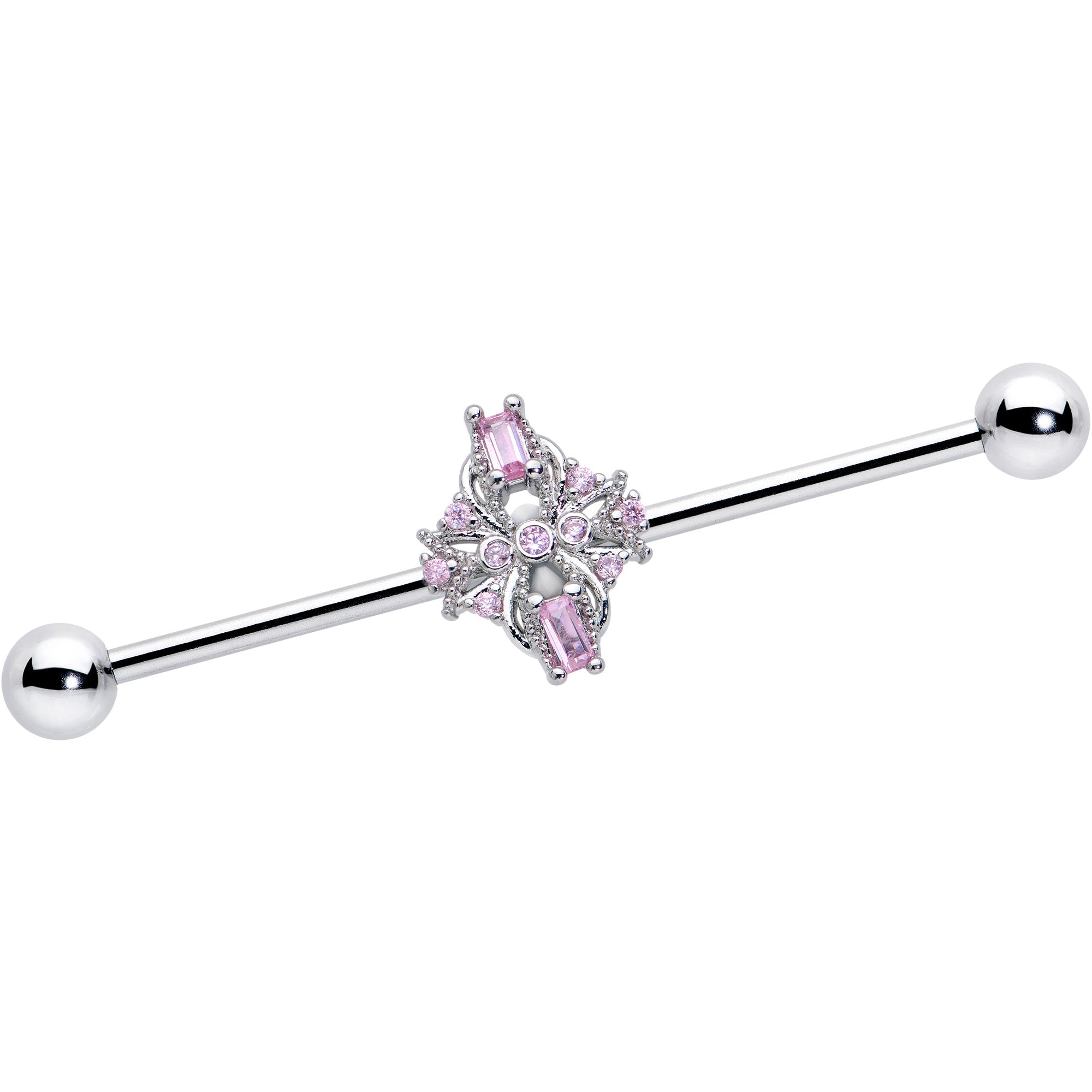 14G Pink Gem Opulent Cross Industrial Barbell 38mm