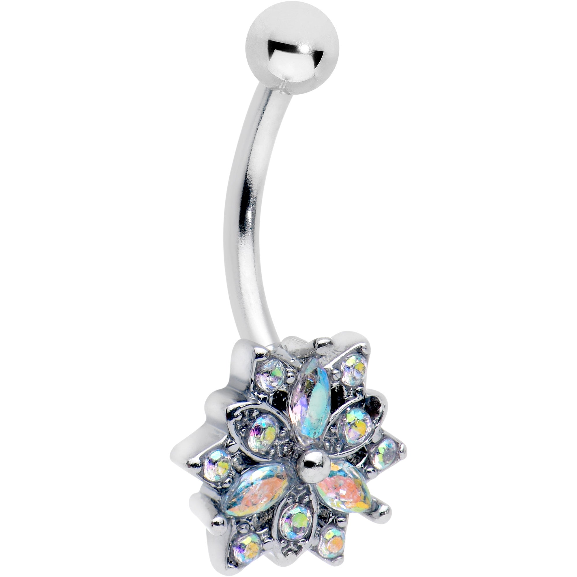 16G 5/16 Aurora CZ Gem Snowflake Style Curved Eyebrow Ring