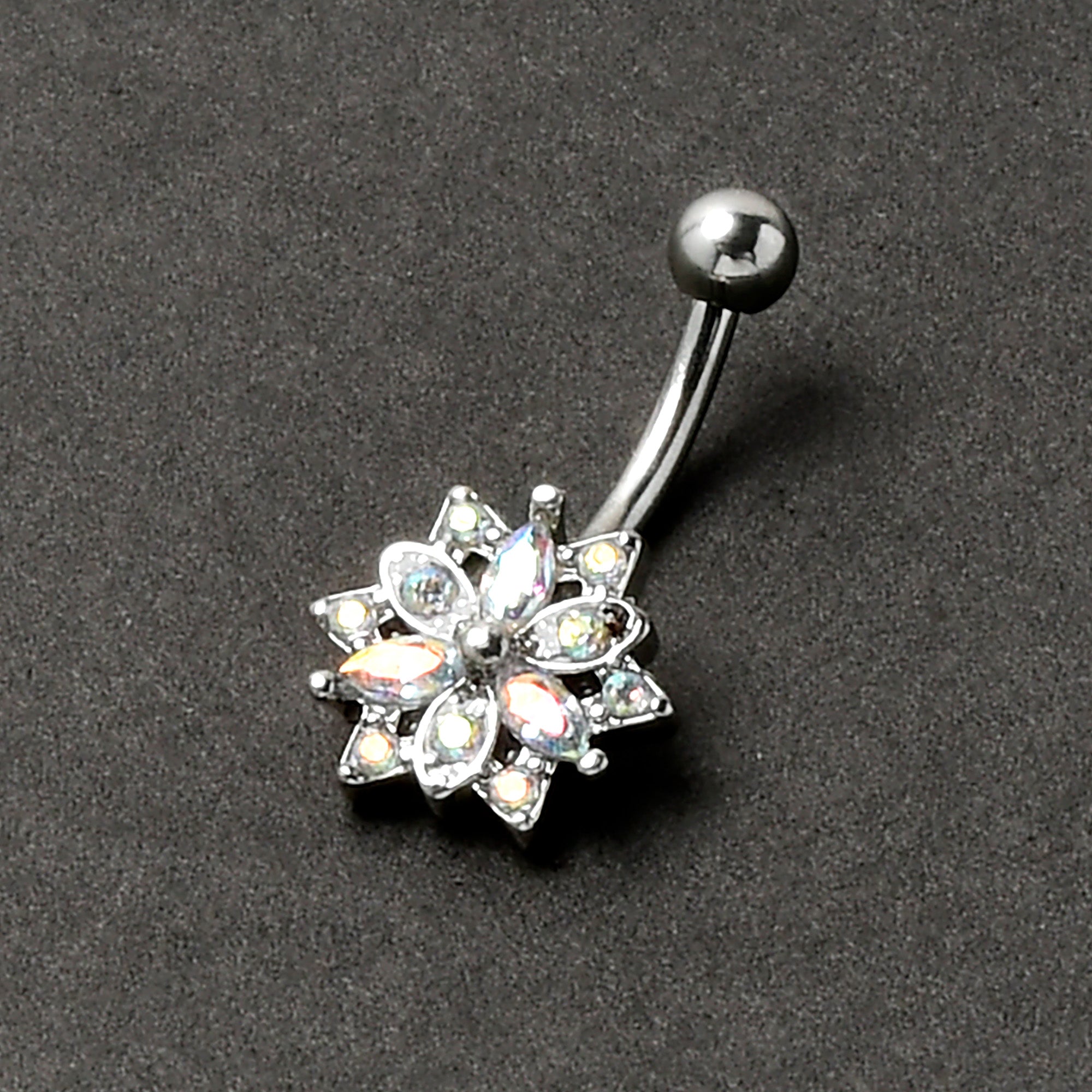 16G 5/16 Aurora CZ Gem Snowflake Style Curved Eyebrow Ring