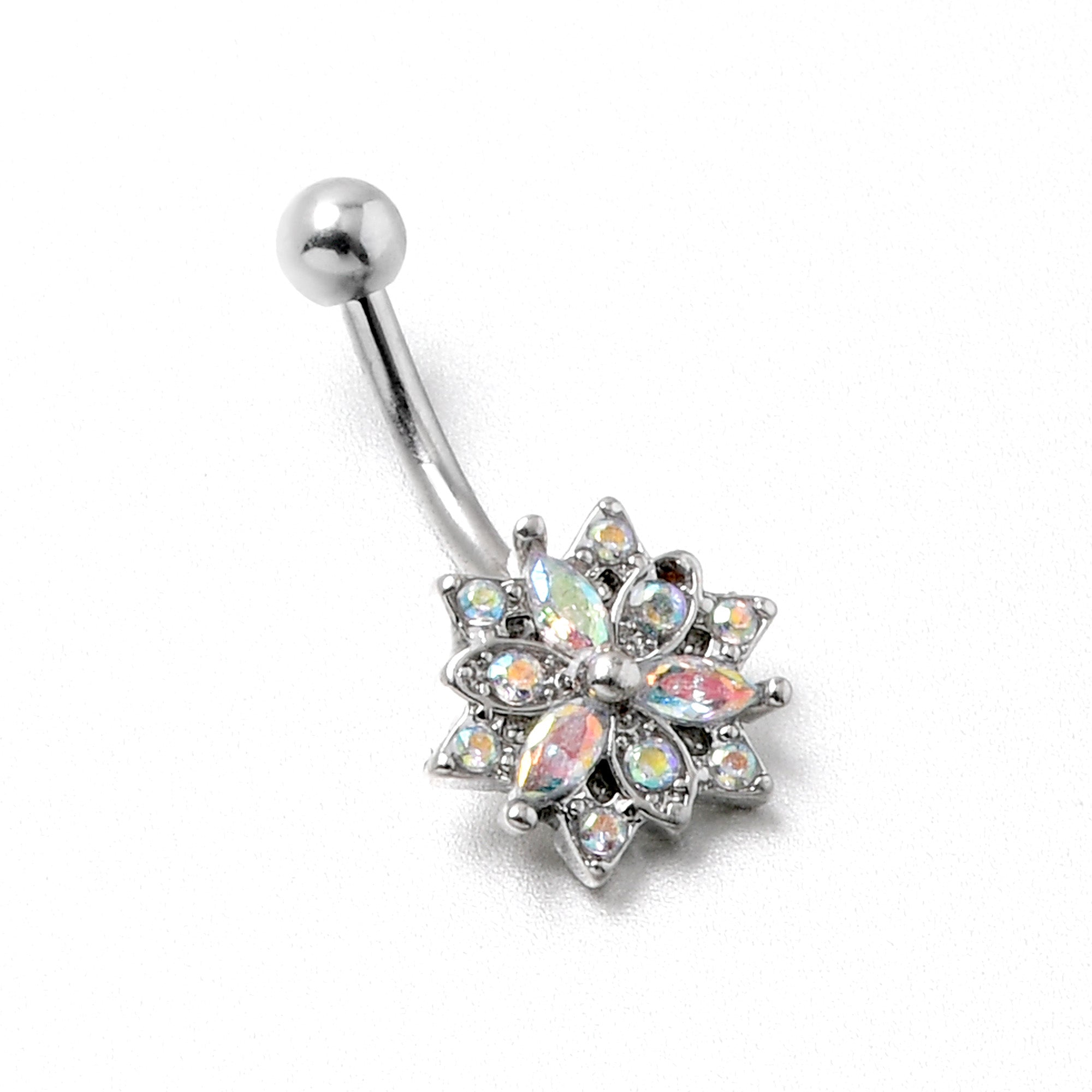 16G 5/16 Aurora CZ Gem Snowflake Style Curved Eyebrow Ring