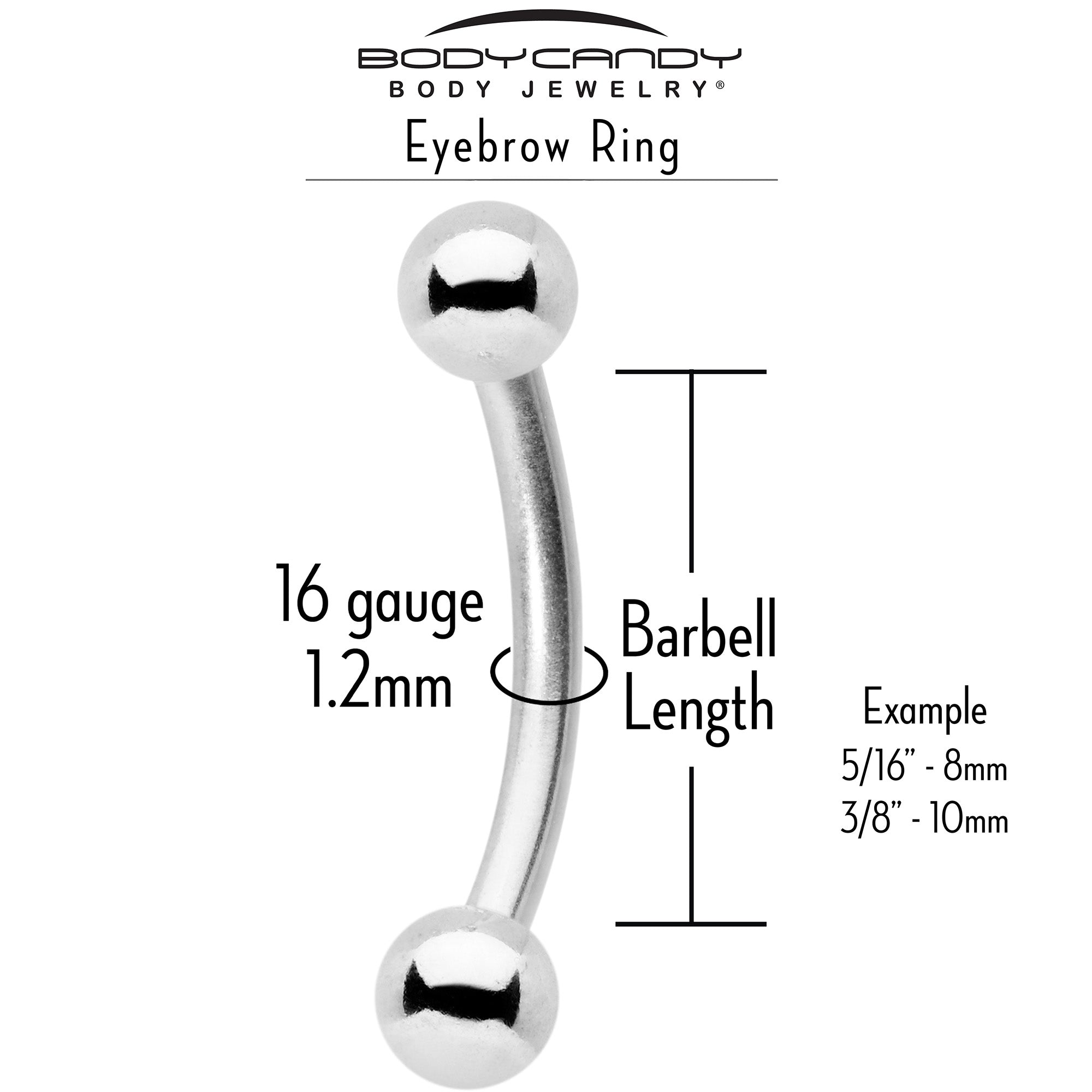 16G 5/16 Aurora CZ Gem Snowflake Style Curved Eyebrow Ring