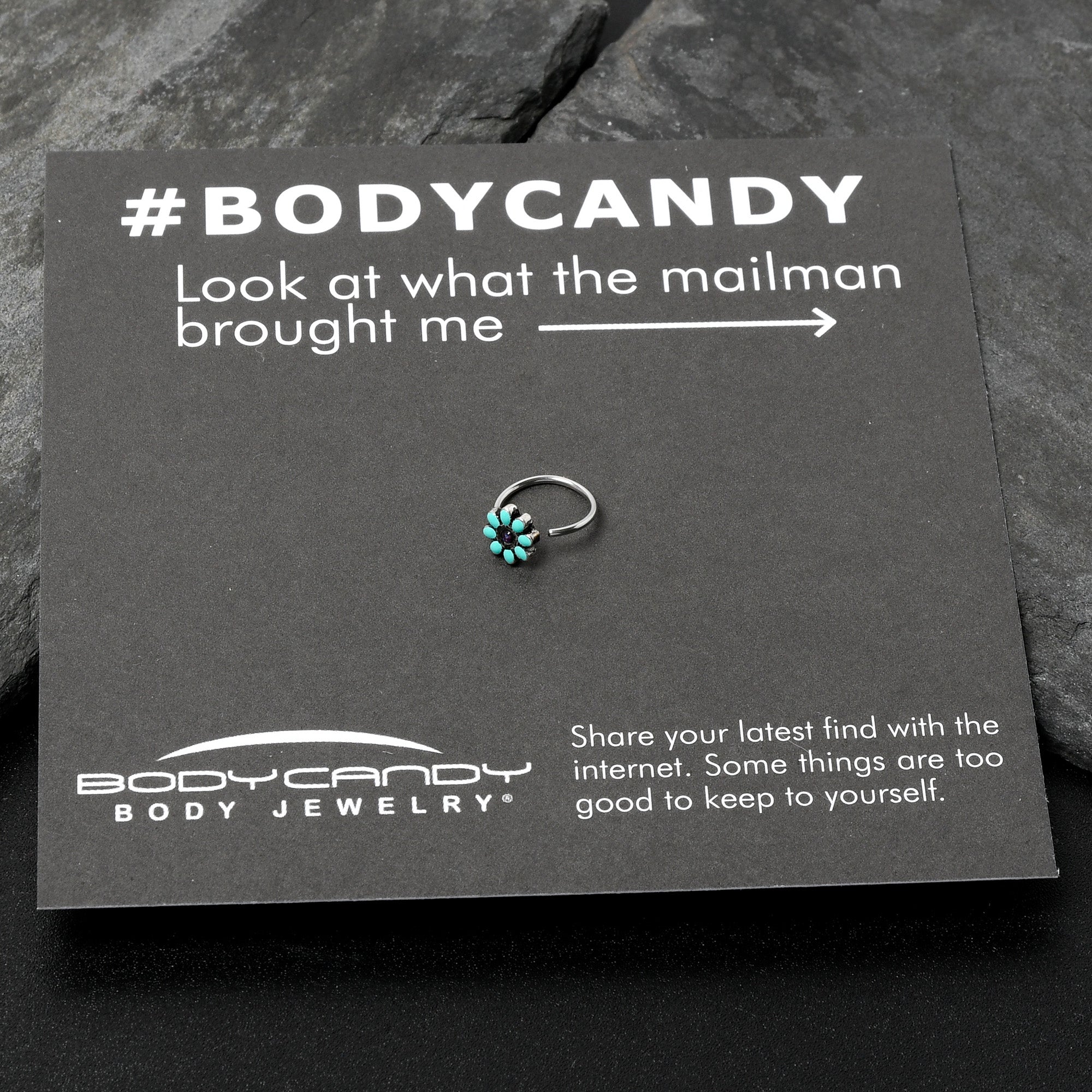 20G 5/16 Blue Gem Flower Teal Petals Nose Hoop