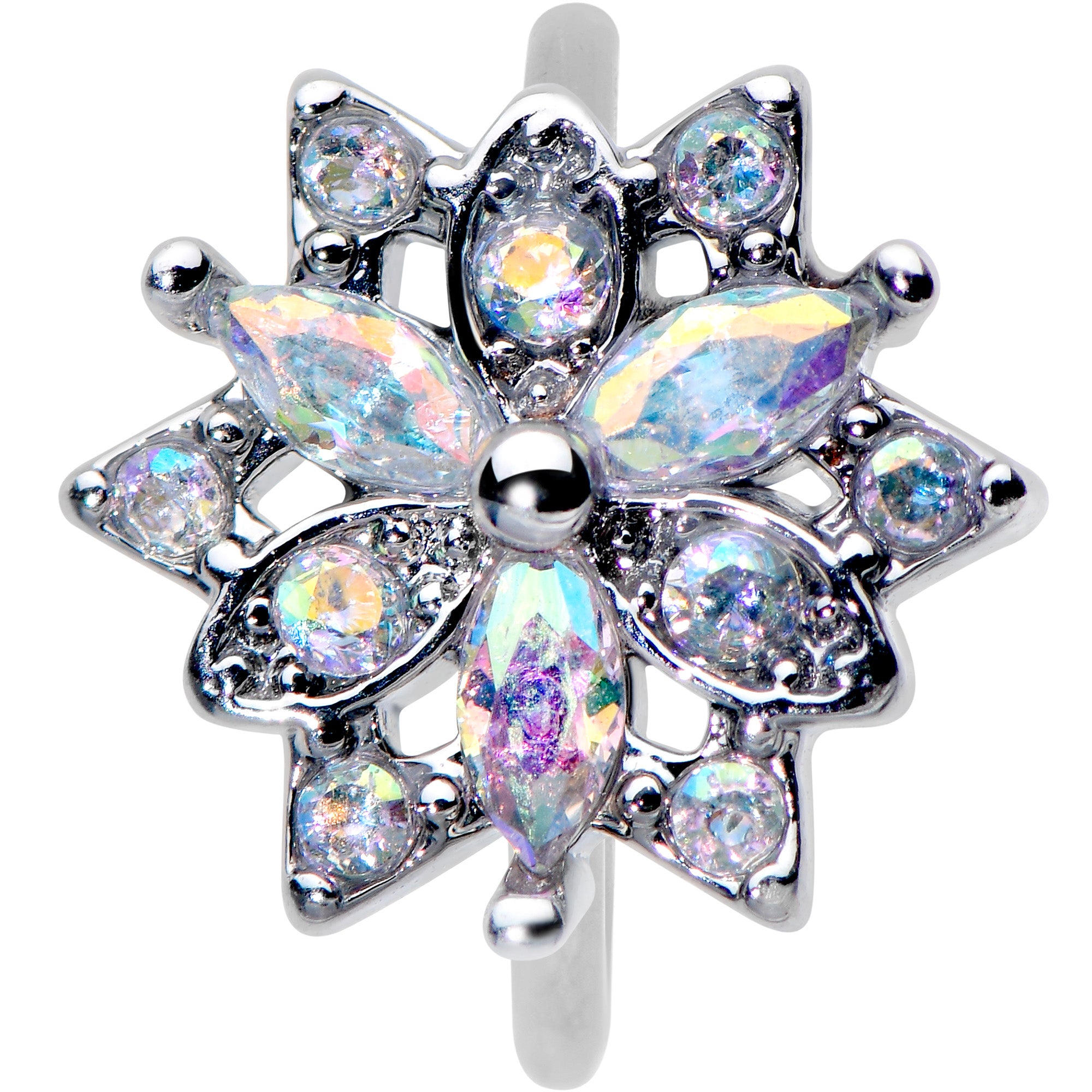 20G 5/16 Aurora CZ Gem Snowflake Style Nose Hoop
