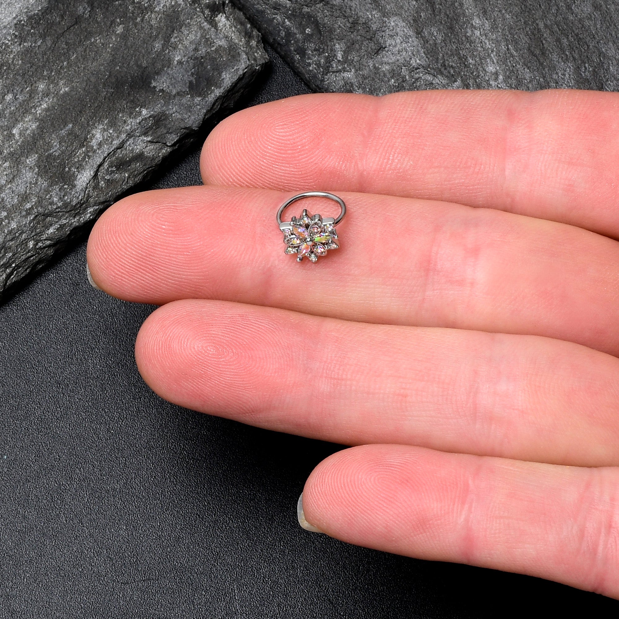 20G 5/16 Aurora CZ Gem Snowflake Style Nose Hoop