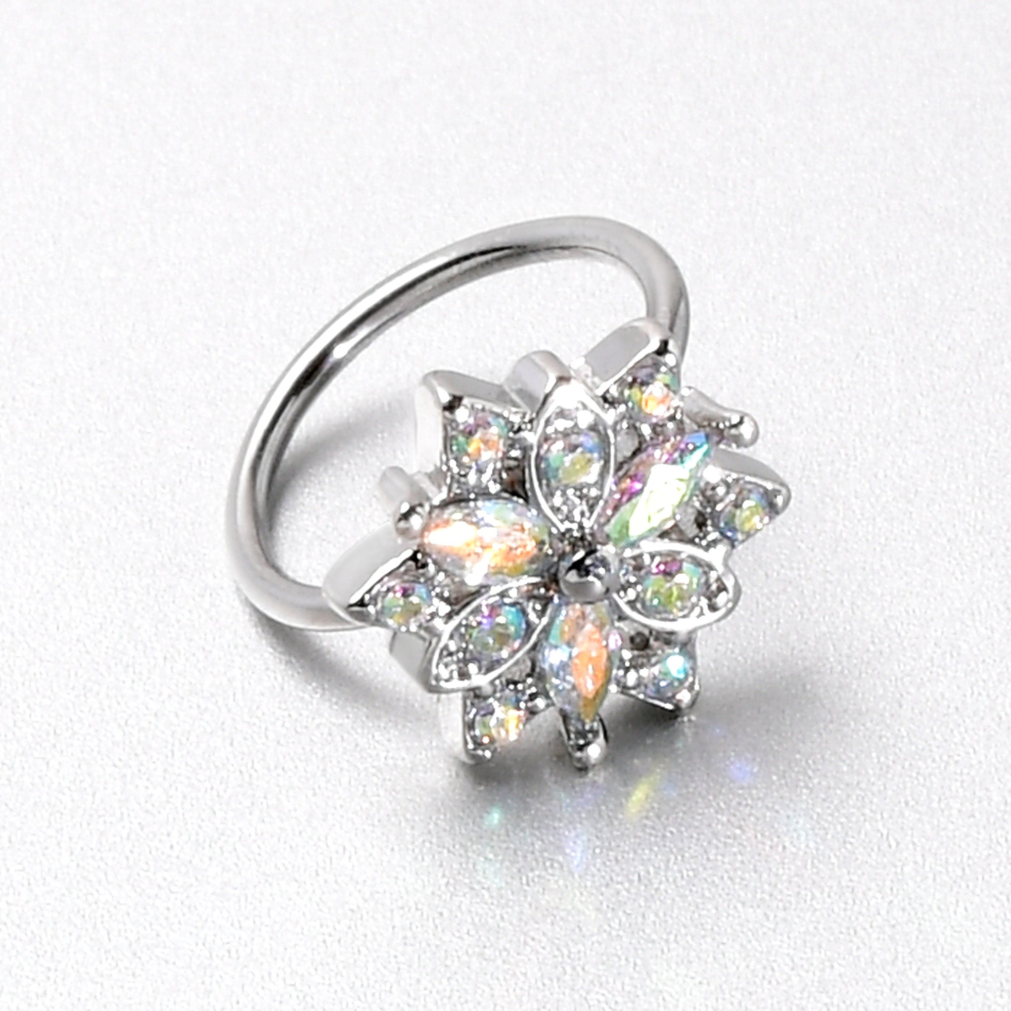 20G 5/16 Aurora CZ Gem Snowflake Style Nose Hoop