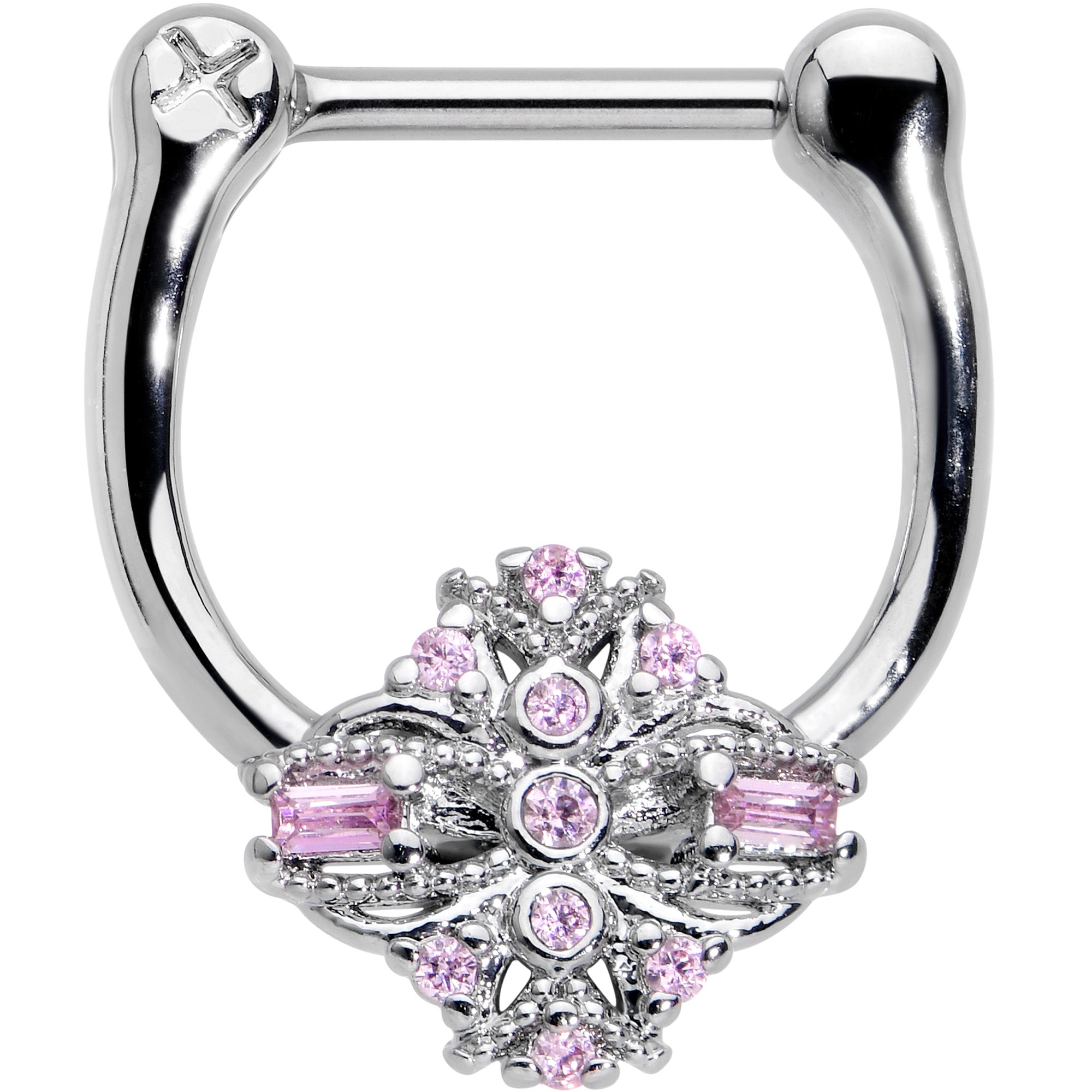 16G 5/16 Pink Gem Opulent Cross Cartilage Clicker