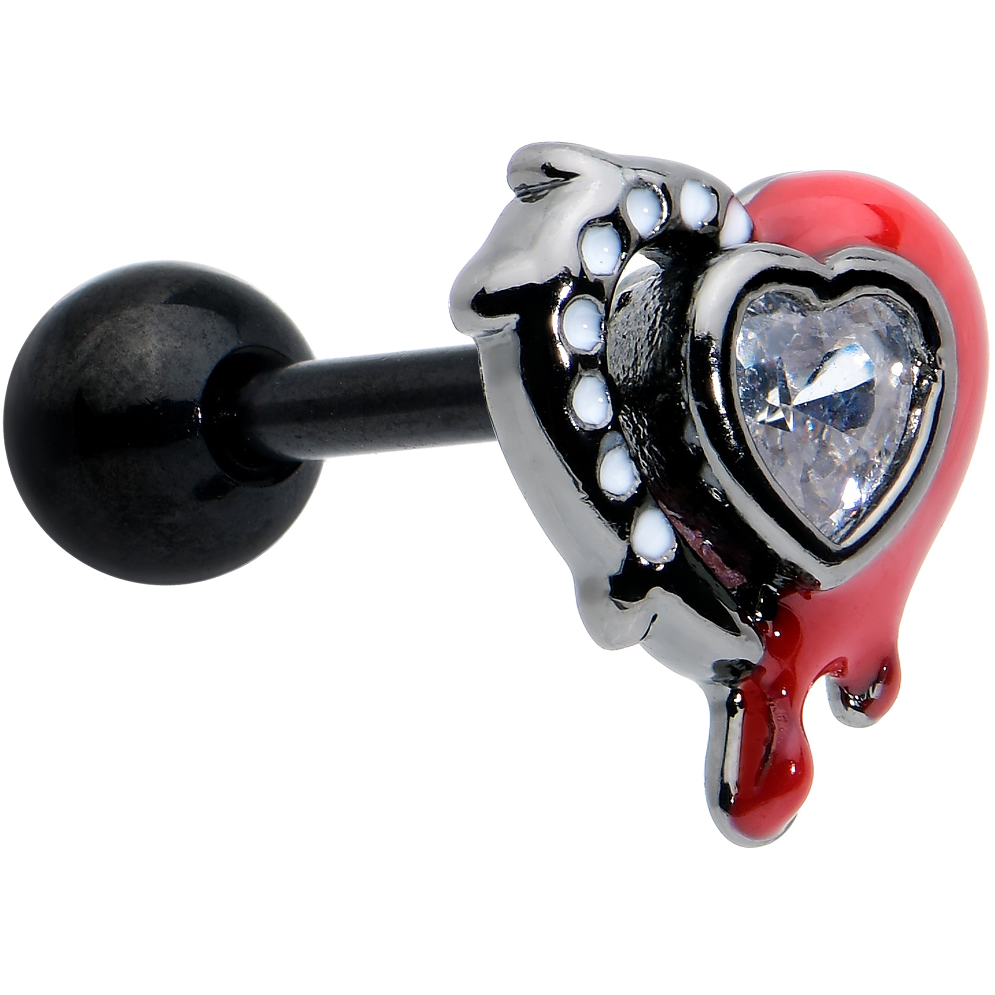 16G 1/4 Clear Gem Black Bleeding Heart Cartilage Tragus Earring