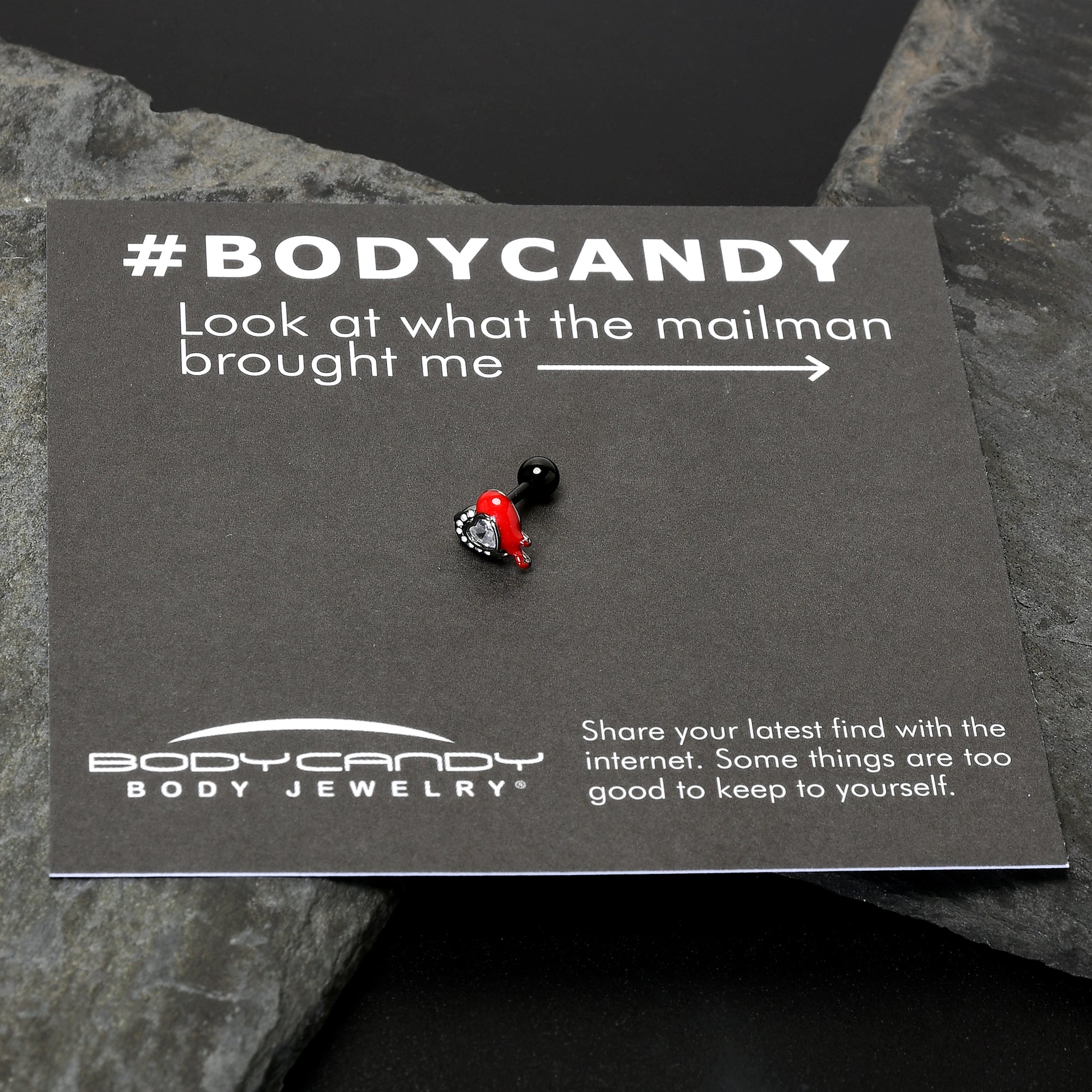 16G 1/4 Clear Gem Black Bleeding Heart Cartilage Tragus Earring