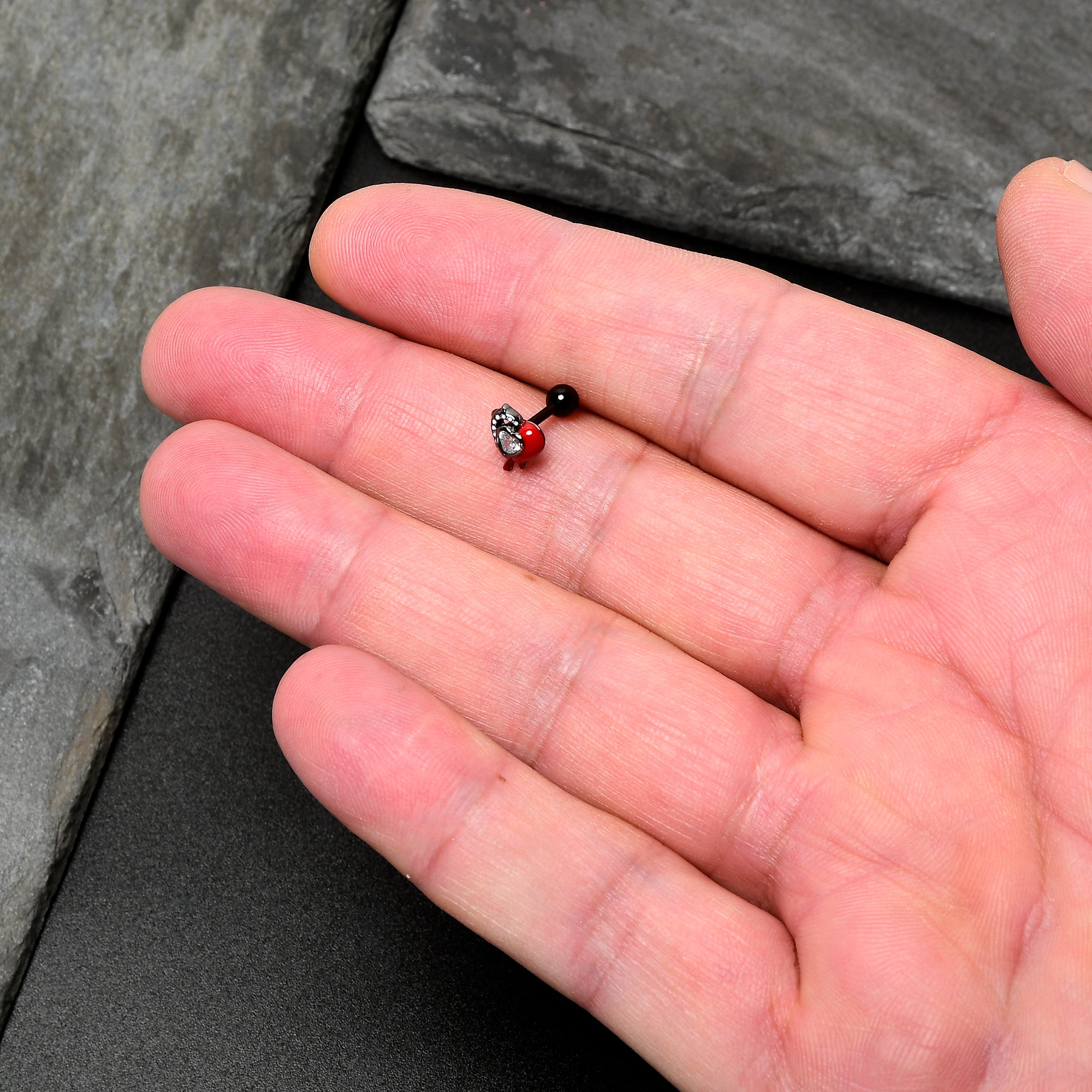 16G 1/4 Clear Gem Black Bleeding Heart Cartilage Tragus Earring