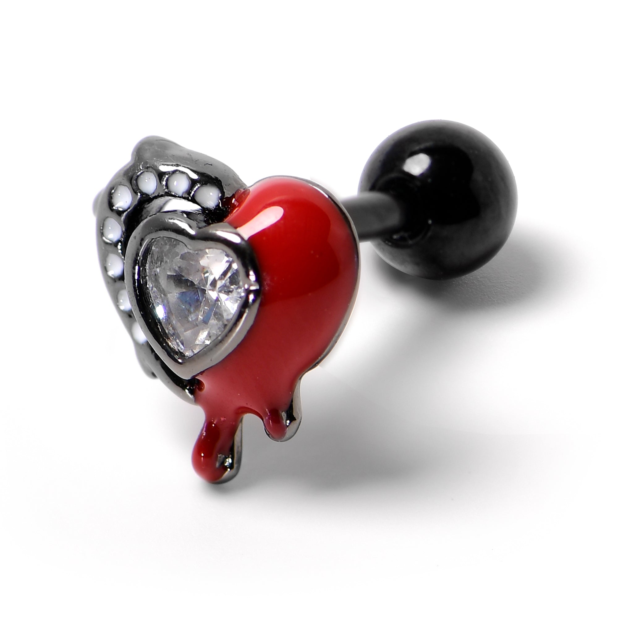 16G 1/4 Clear Gem Black Bleeding Heart Cartilage Tragus Earring