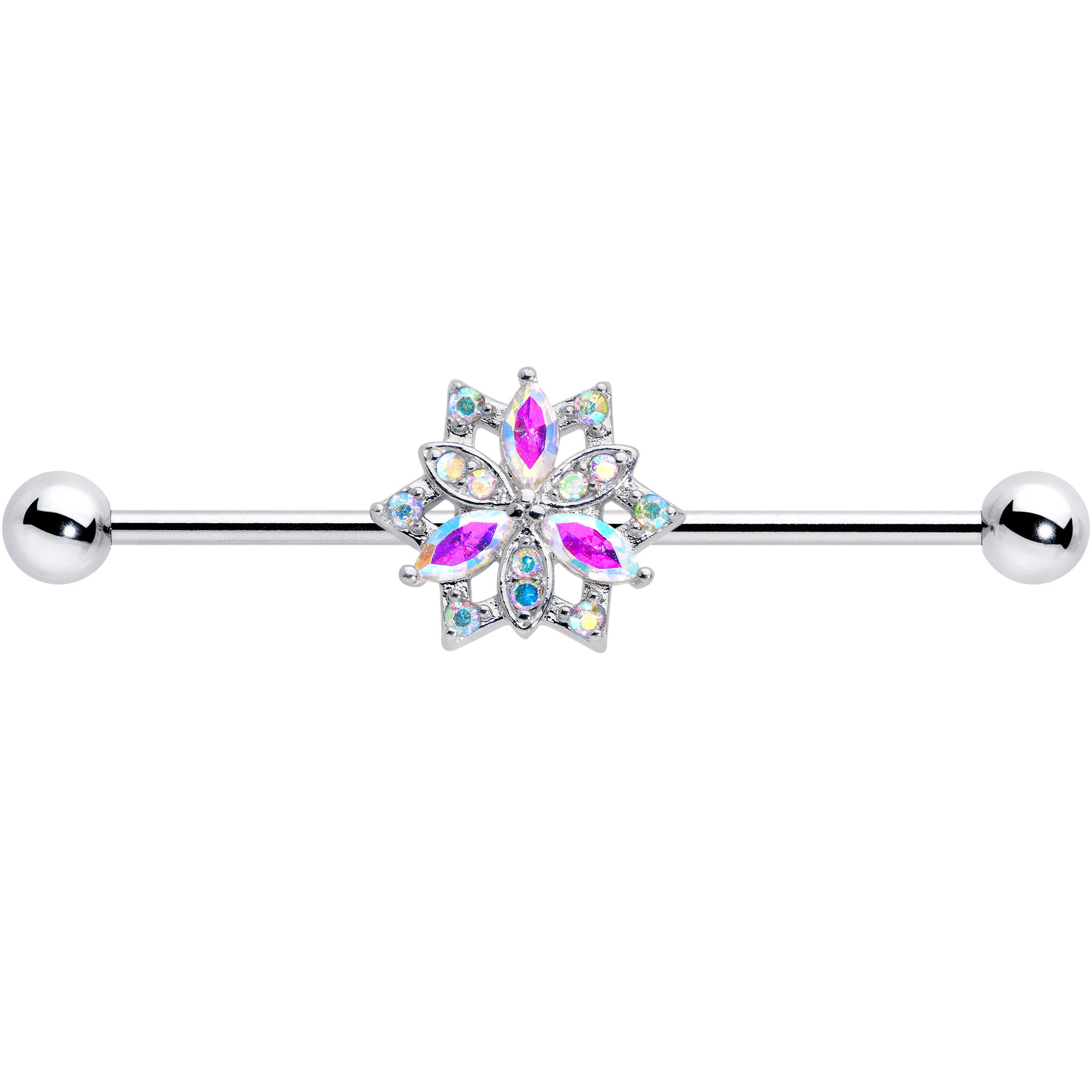 14G Aurora CZ Gem Snowflake Style Industrial Barbell 38mm
