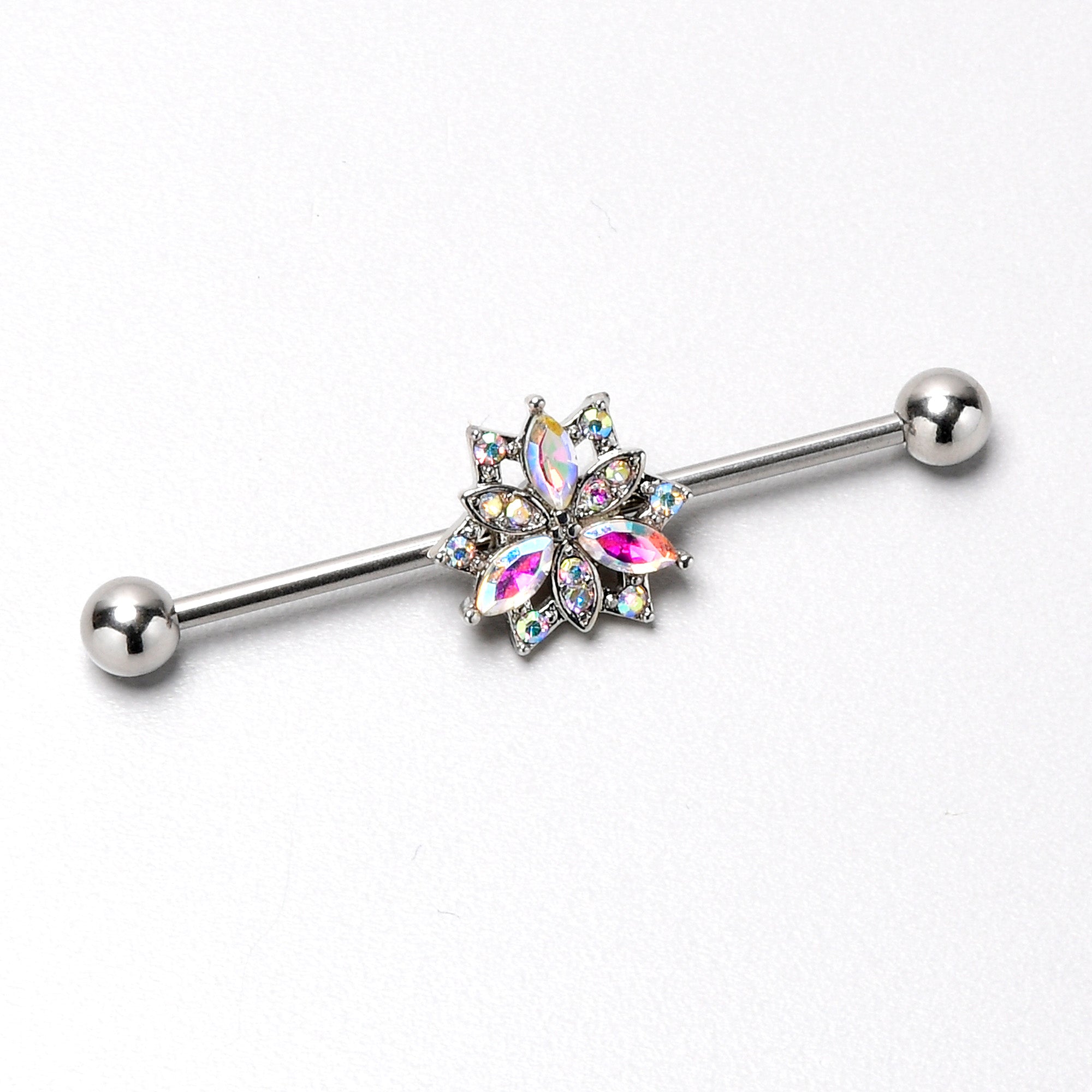 14G Aurora CZ Gem Snowflake Style Industrial Barbell 38mm