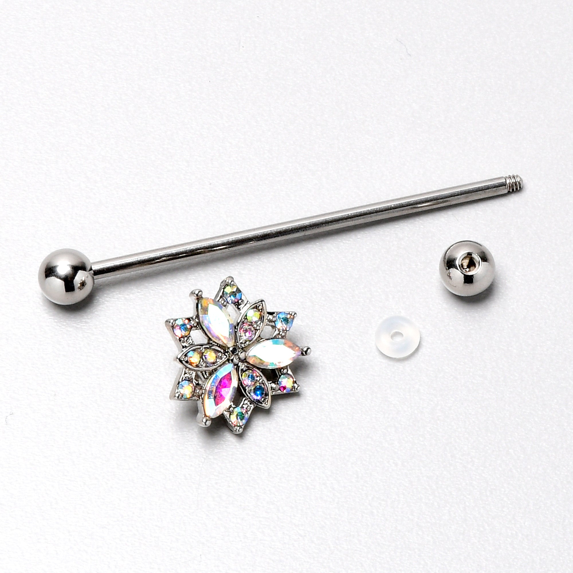 14G Aurora CZ Gem Snowflake Style Industrial Barbell 38mm