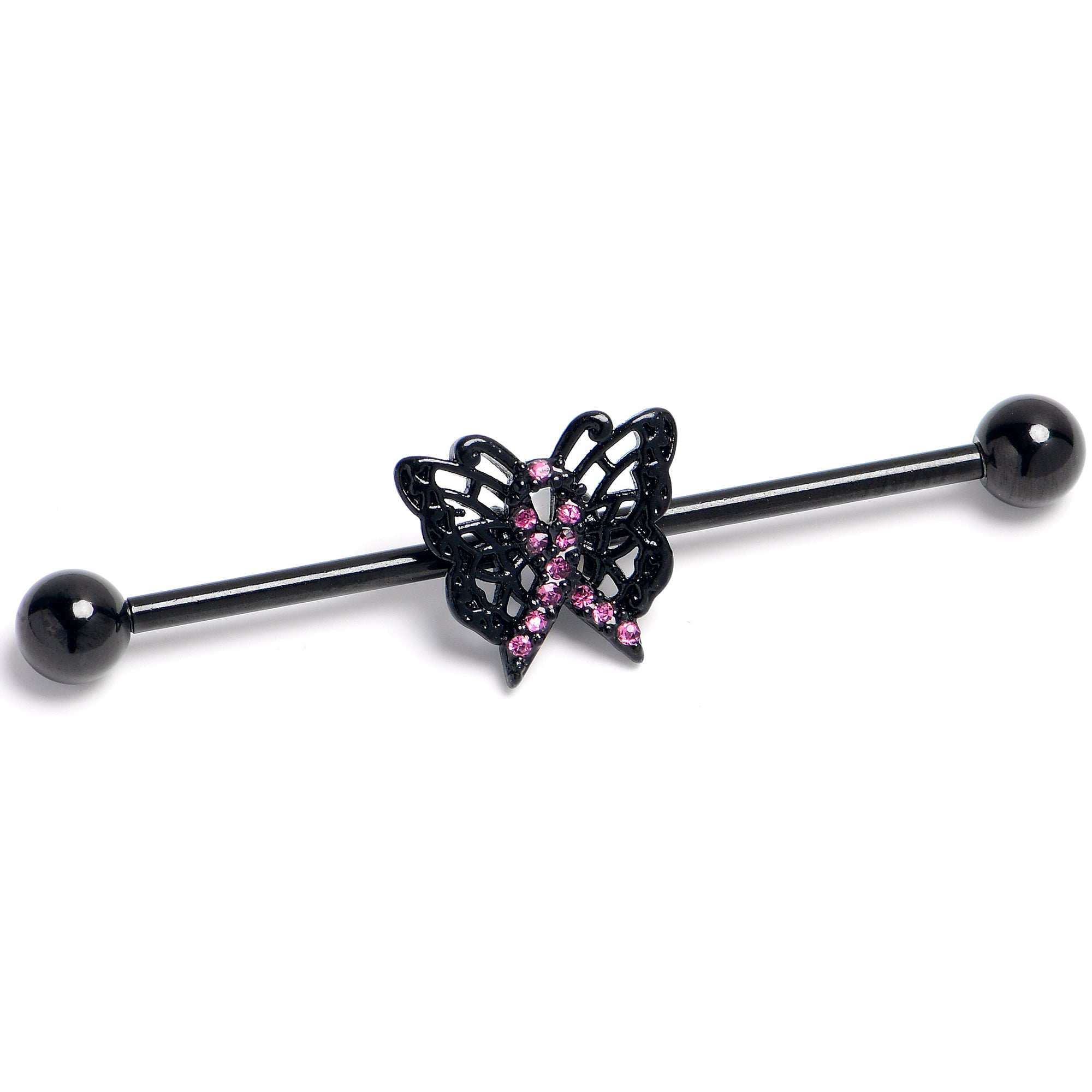 14G Black Purple Beauty in Flight Butterfly Industrial Barbell 38mm
