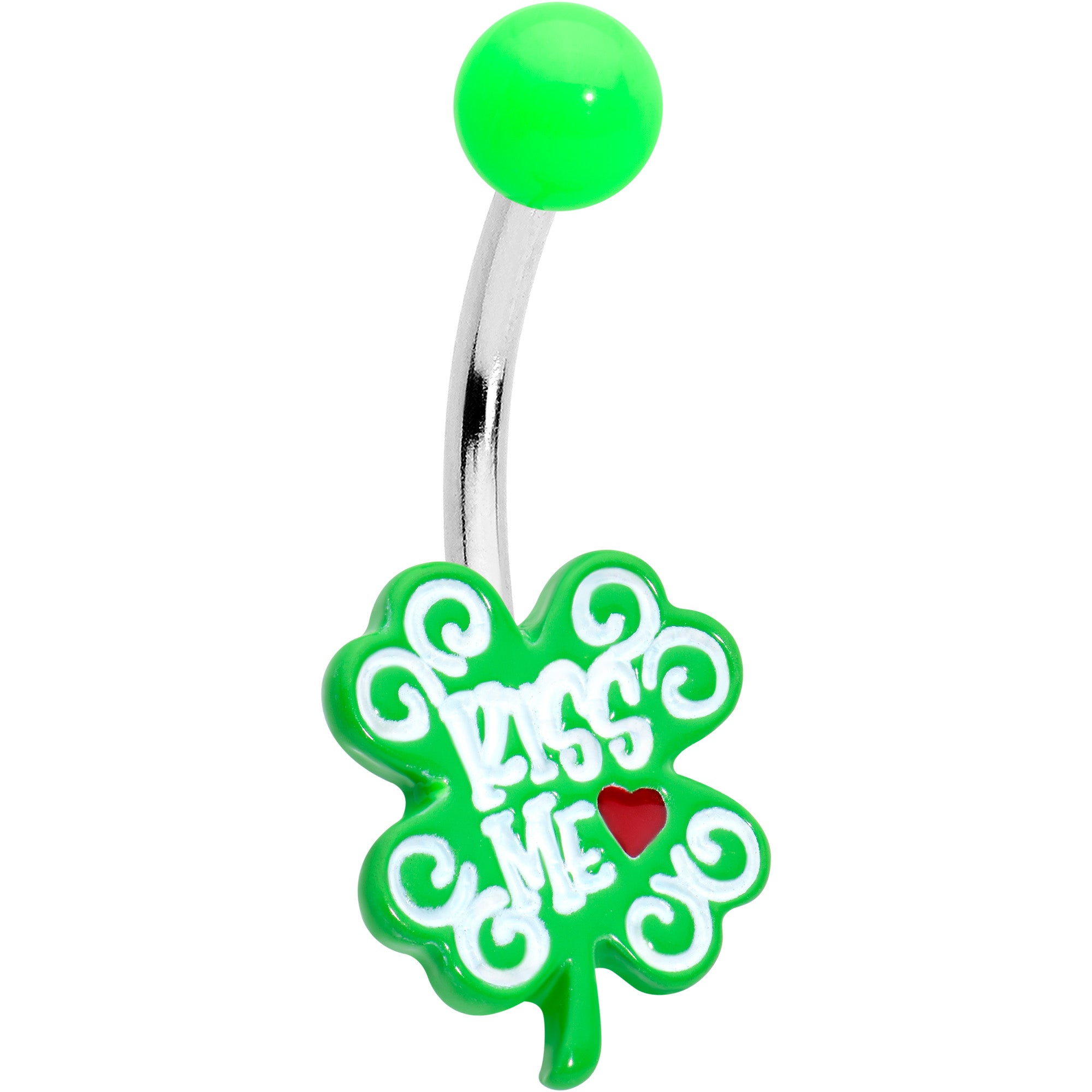 UV Glow Kiss Me Shamrock St Patricks Day Belly Ring