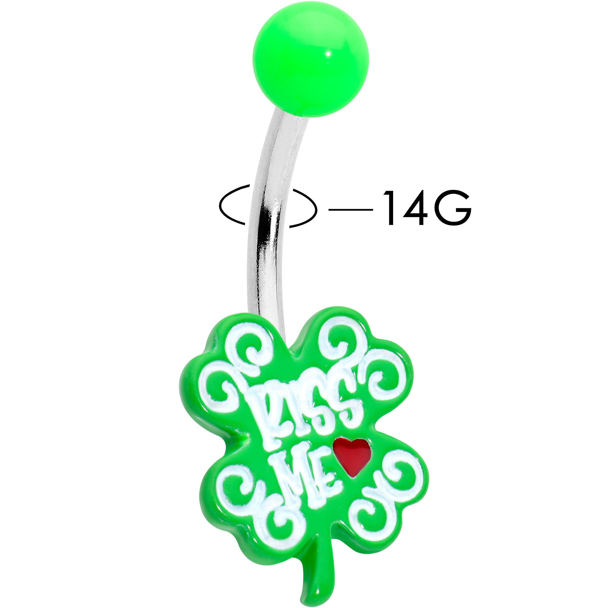 UV Glow Kiss Me Shamrock St Patricks Day Belly Ring