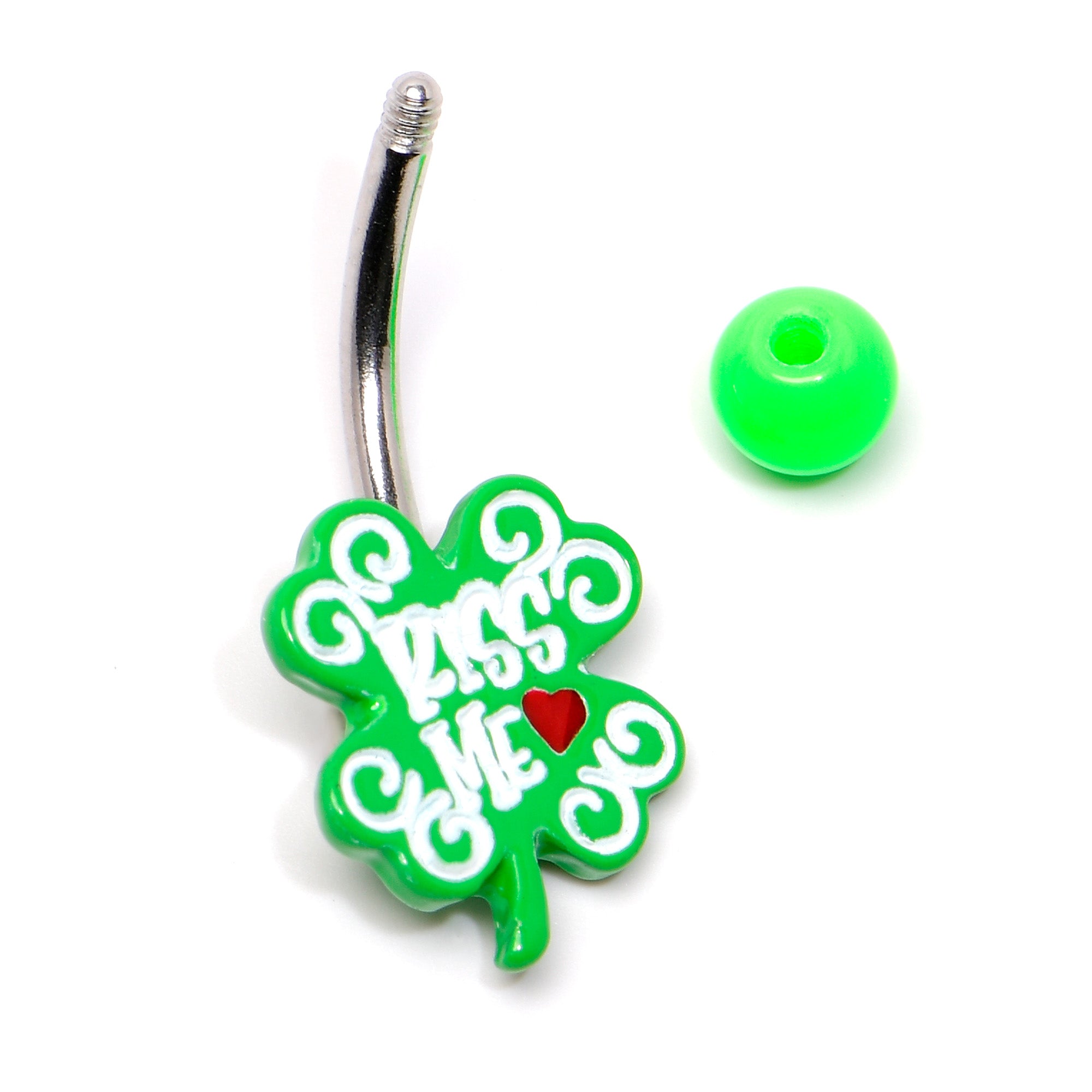 UV Glow Kiss Me Shamrock St Patricks Day Belly Ring