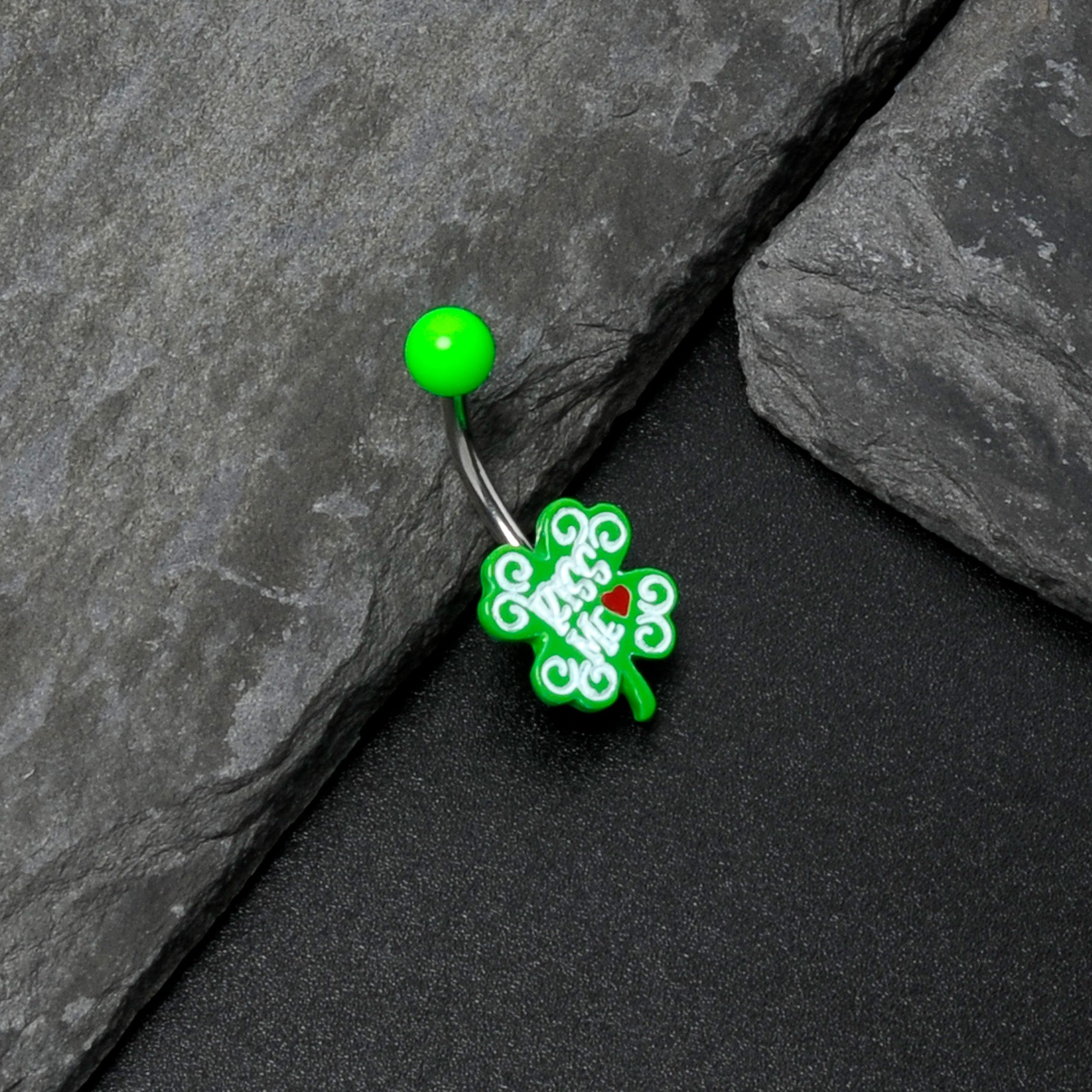 UV Glow Kiss Me Shamrock St Patricks Day Belly Ring
