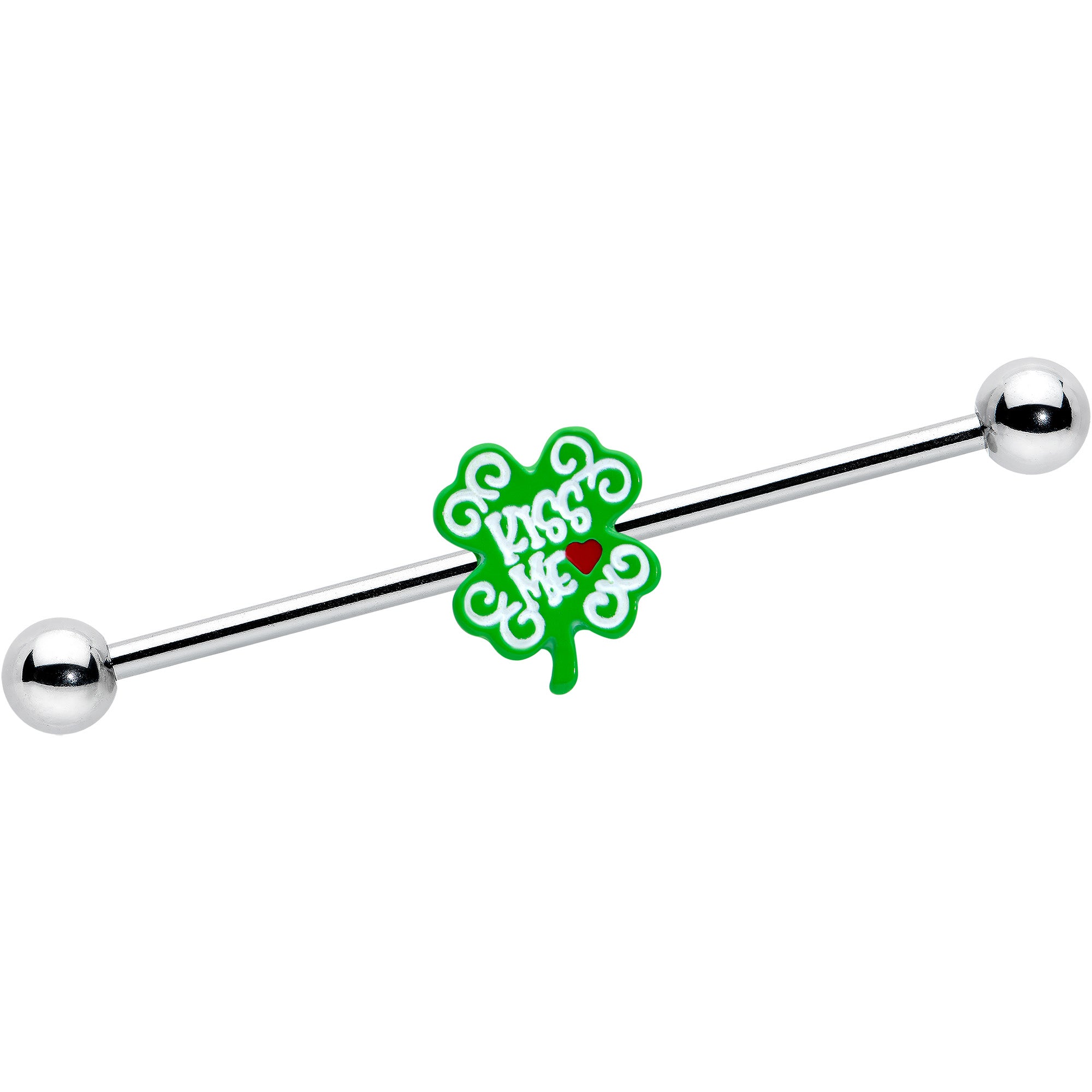 14G Kiss Me Shamrock St Patricks Industrial Barbell 38mm