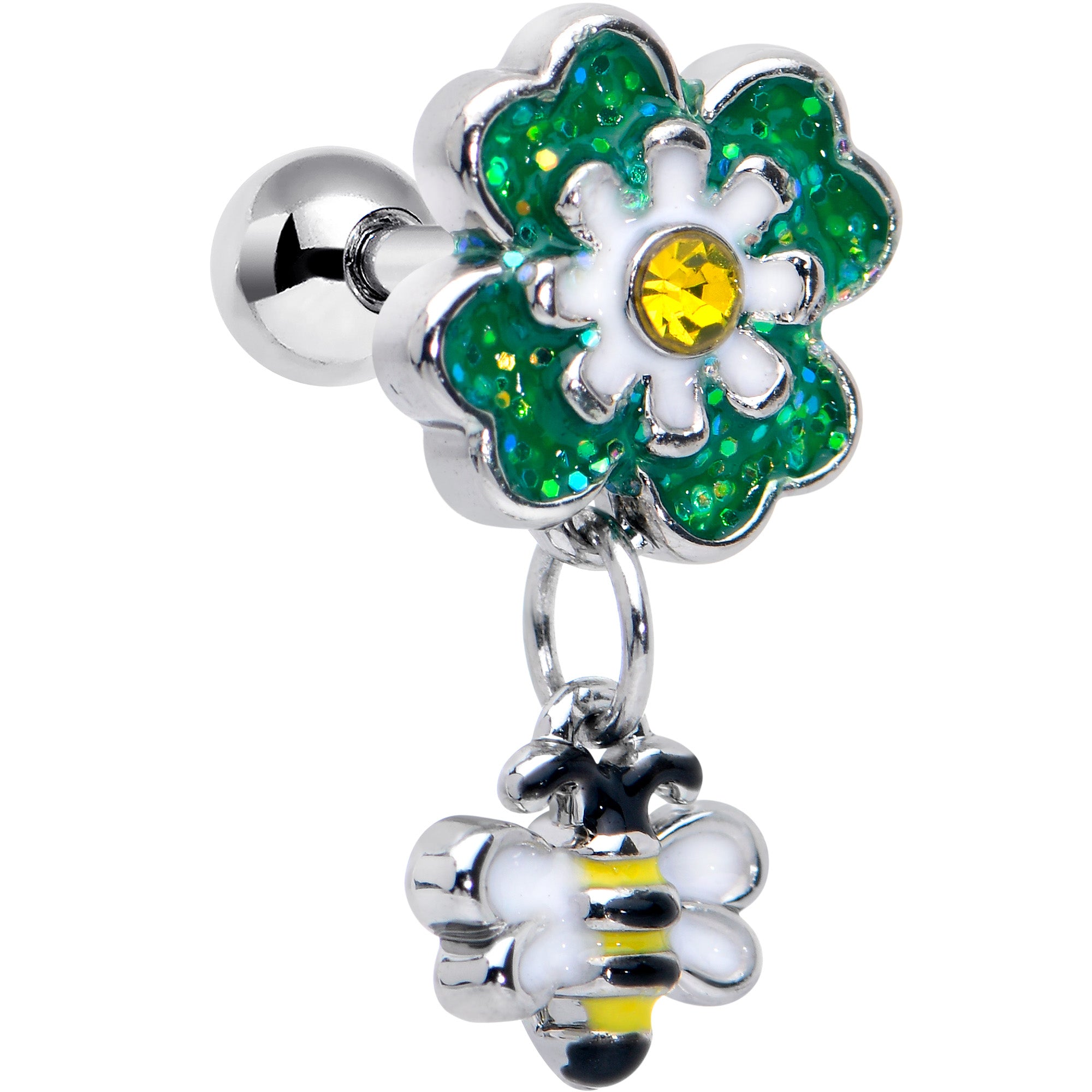 16G 1/4 Yellow Gem Daisy Bee Glittery Cartilage Tragus Earring