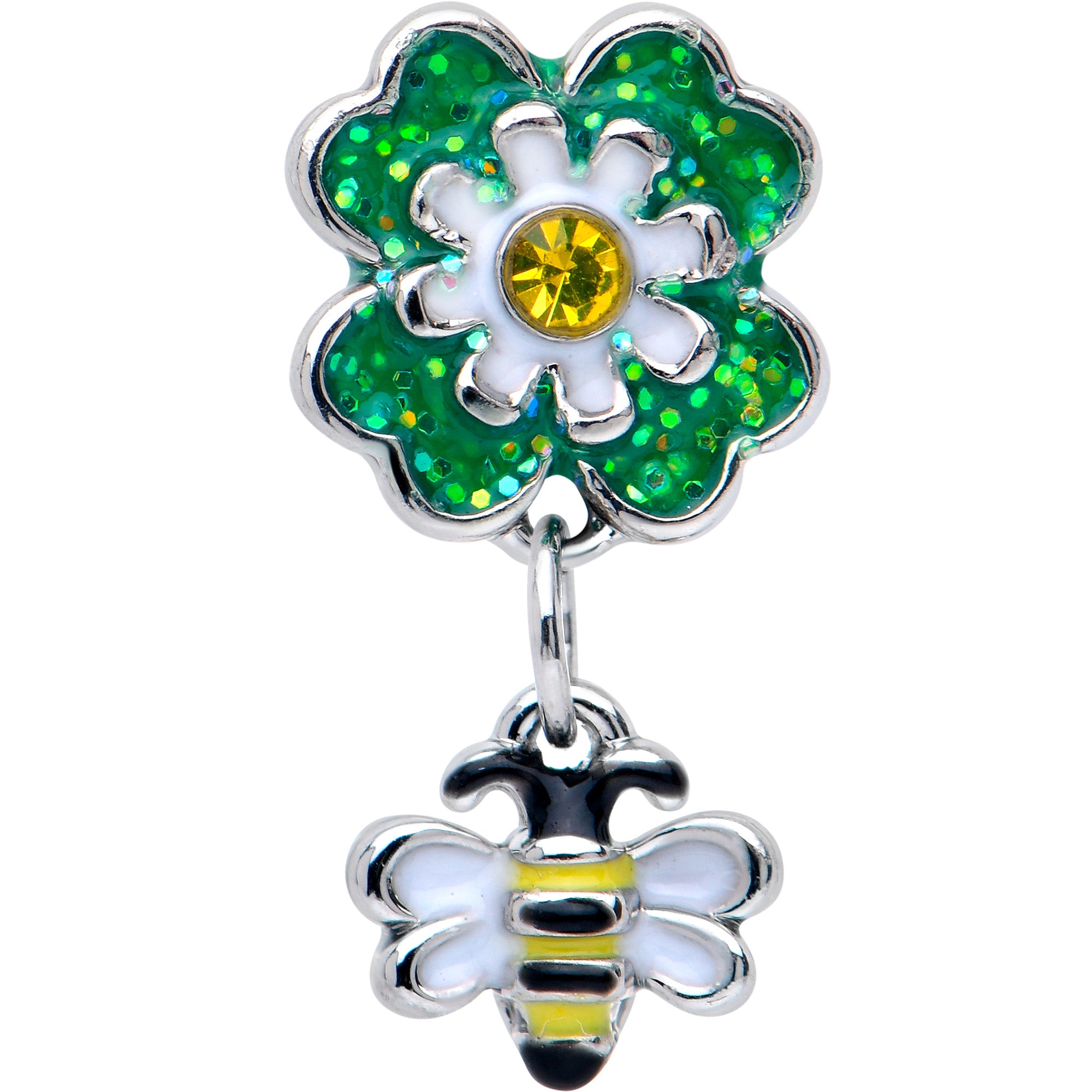 16G 1/4 Yellow Gem Daisy Bee Glittery Cartilage Tragus Earring