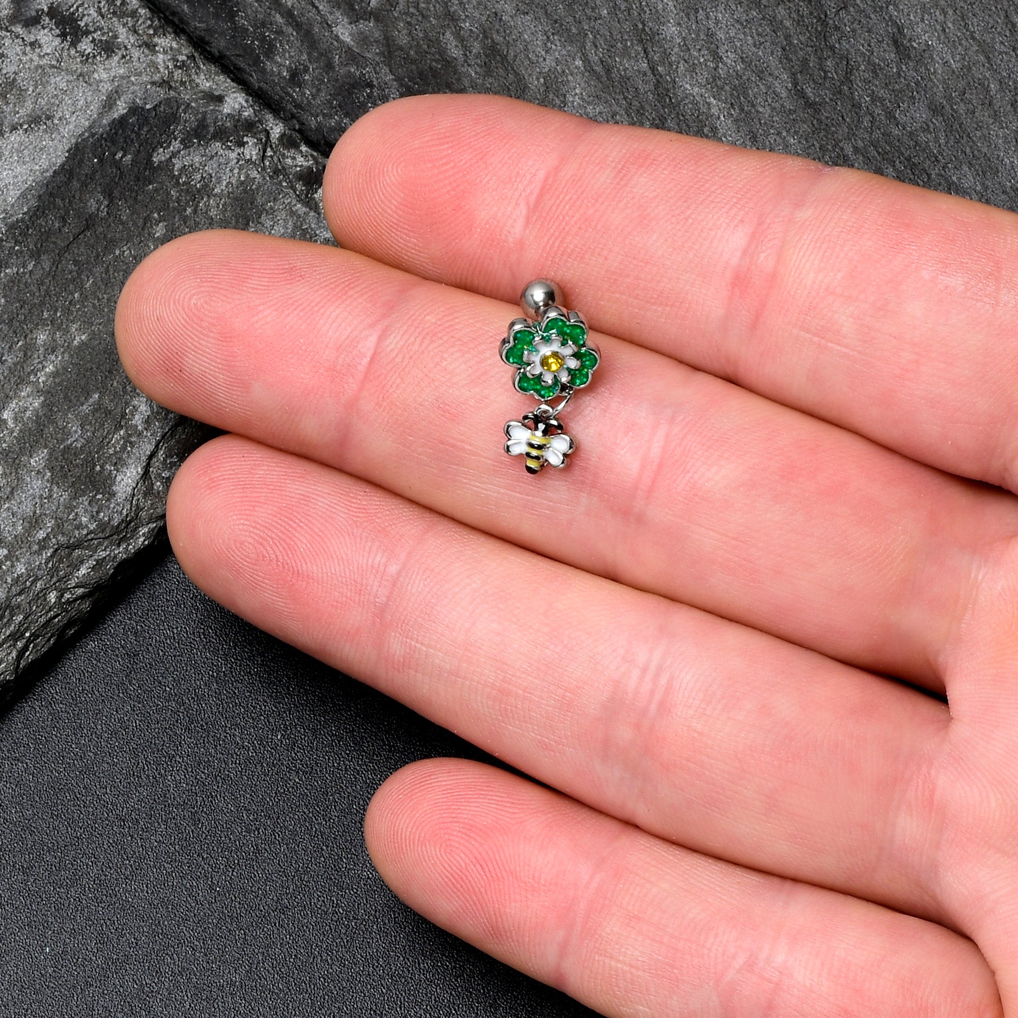 16G 1/4 Yellow Gem Daisy Bee Glittery Cartilage Tragus Earring