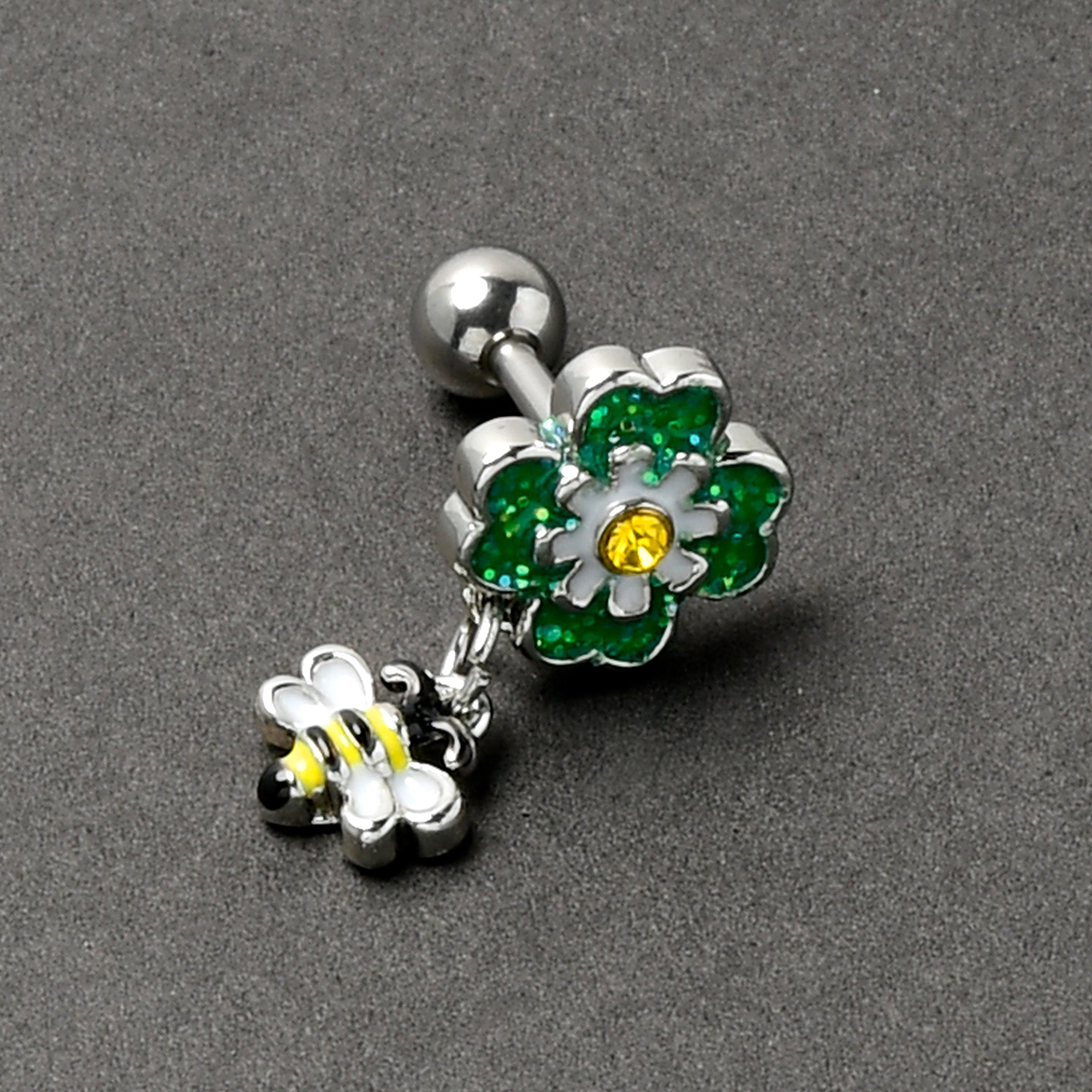 16G 1/4 Yellow Gem Daisy Bee Glittery Cartilage Tragus Earring
