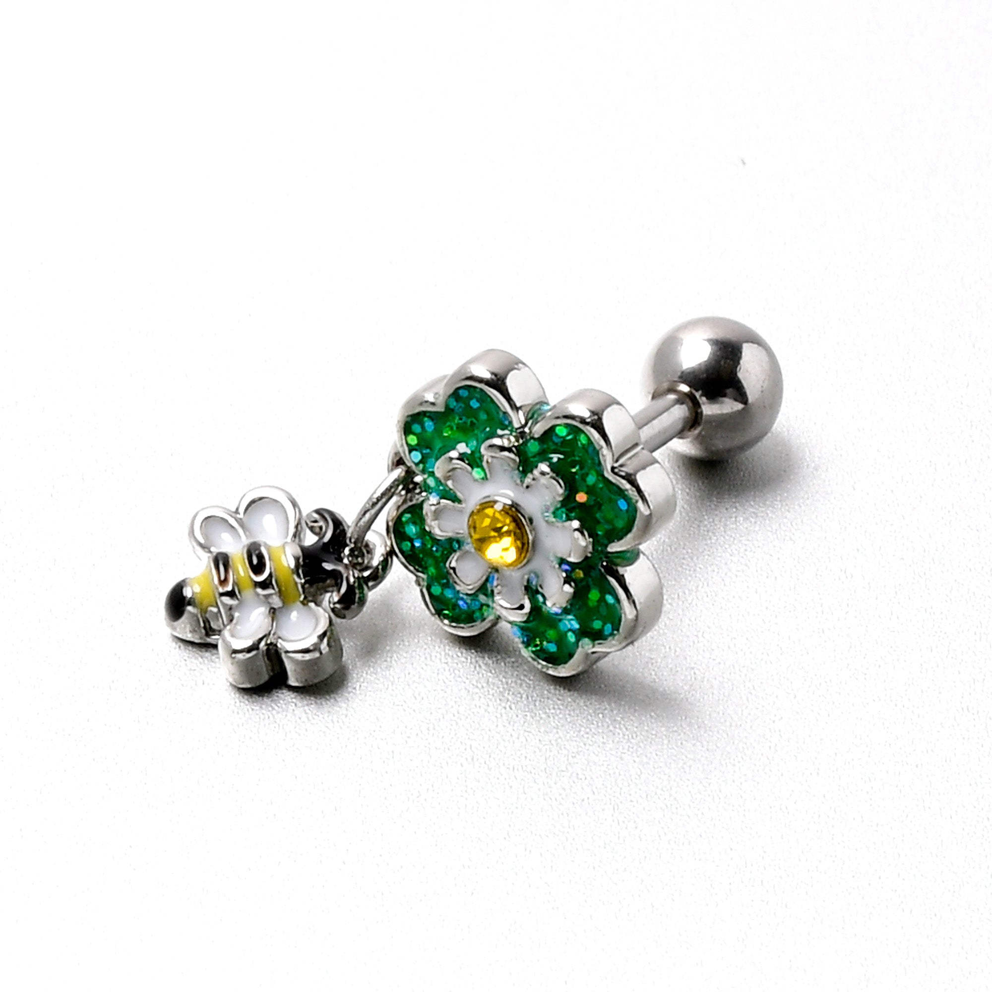 16G 1/4 Yellow Gem Daisy Bee Glittery Cartilage Tragus Earring