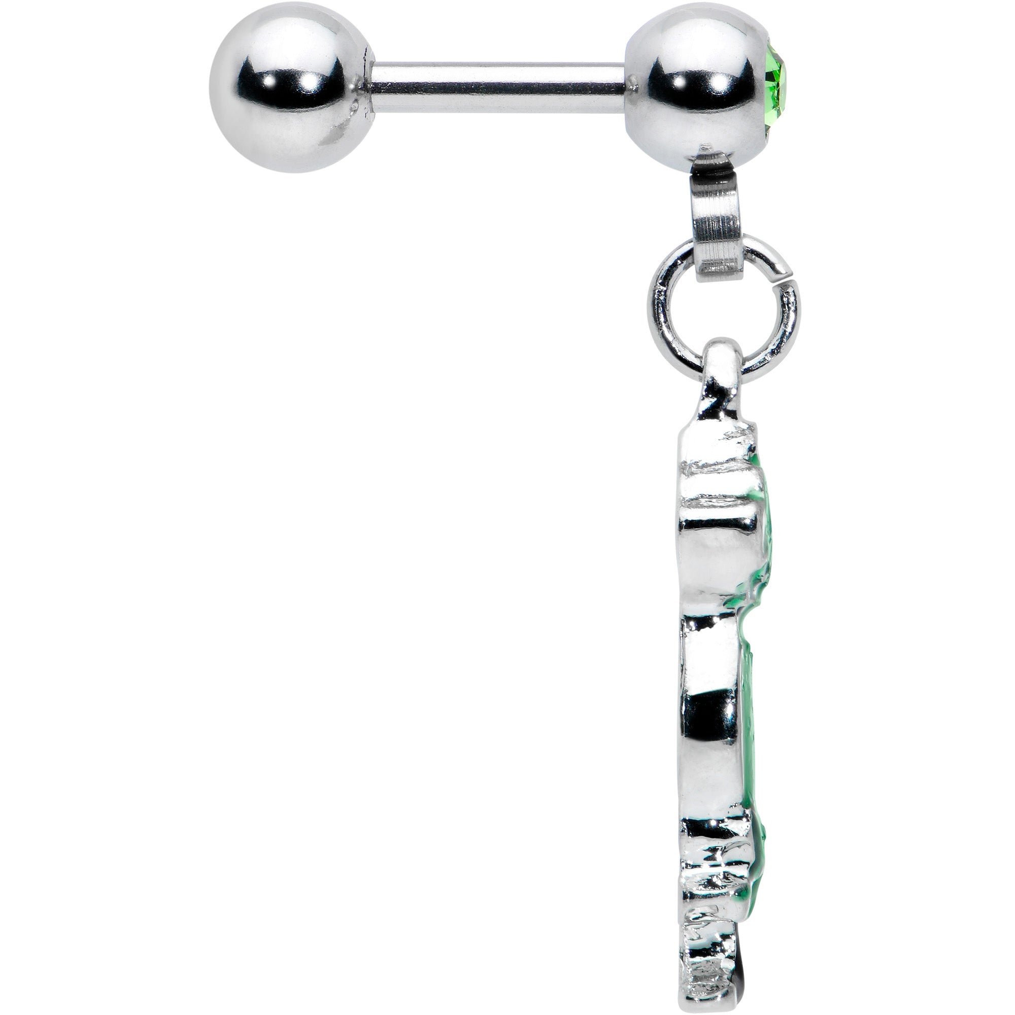 16G 1/4 Green Gem Fancy Leprechaun Dangle Cartilage Tragus Earring