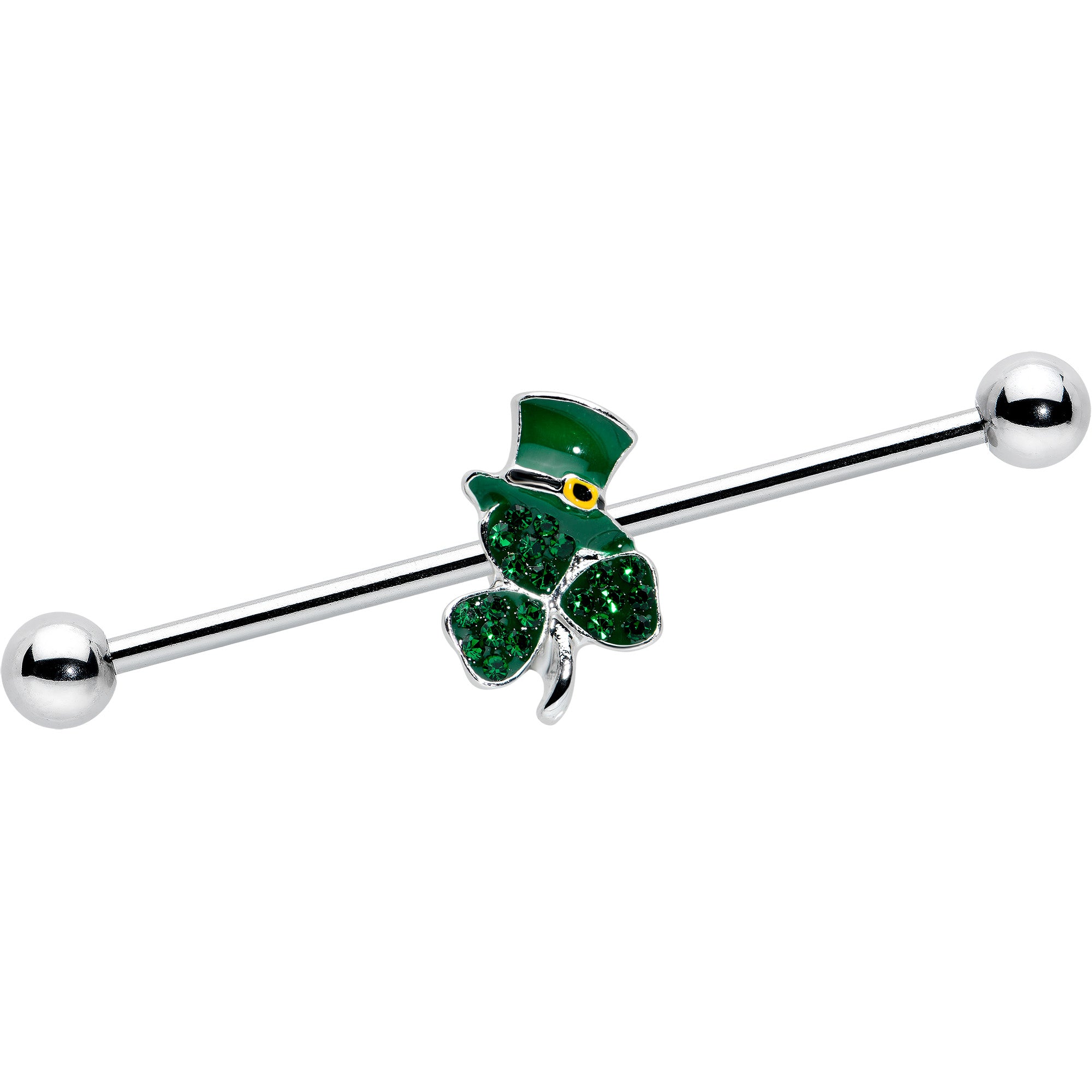14G Green Gem Top Hat Shamrock St Patricks Industrial Barbell 38mm