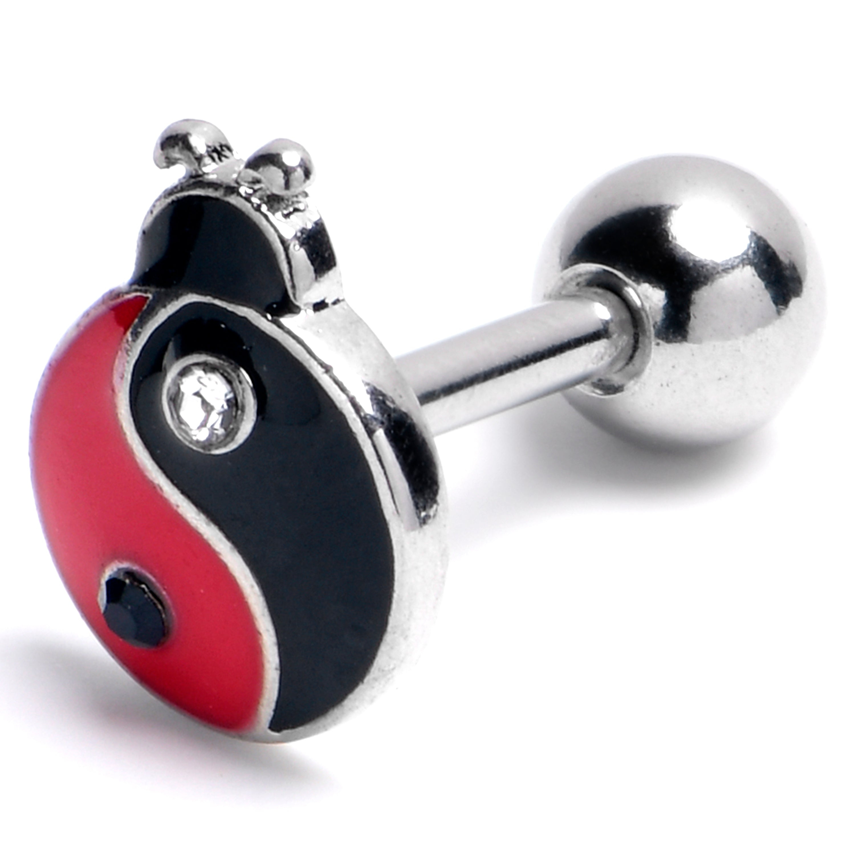 16G 1/4 Clear Gem Ladybug Yin Yang Cartilage Tragus Earring