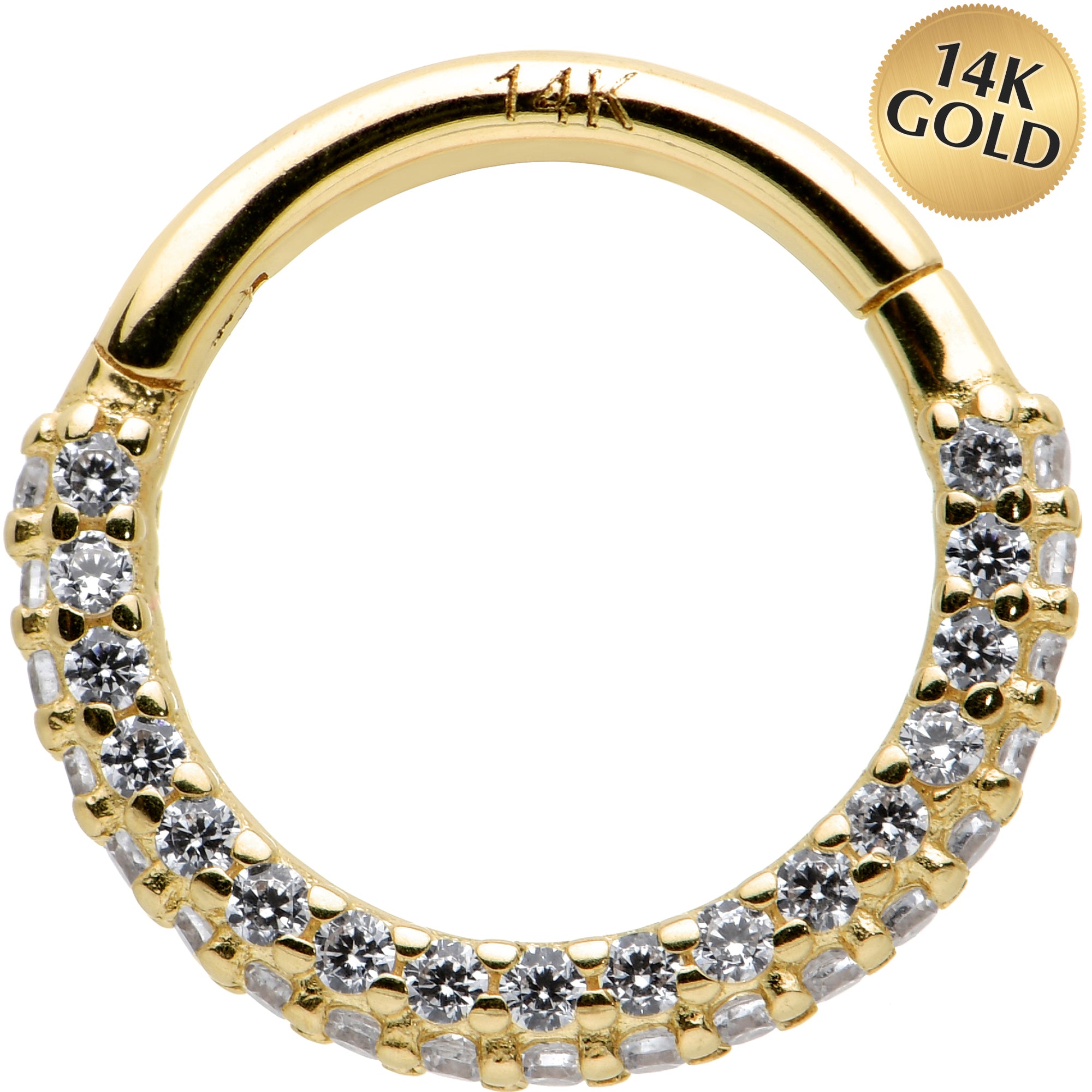 16G 5/16 14k Yellow Gold CZ Paved Ultra Luxe Hinged Circular Segment Ring