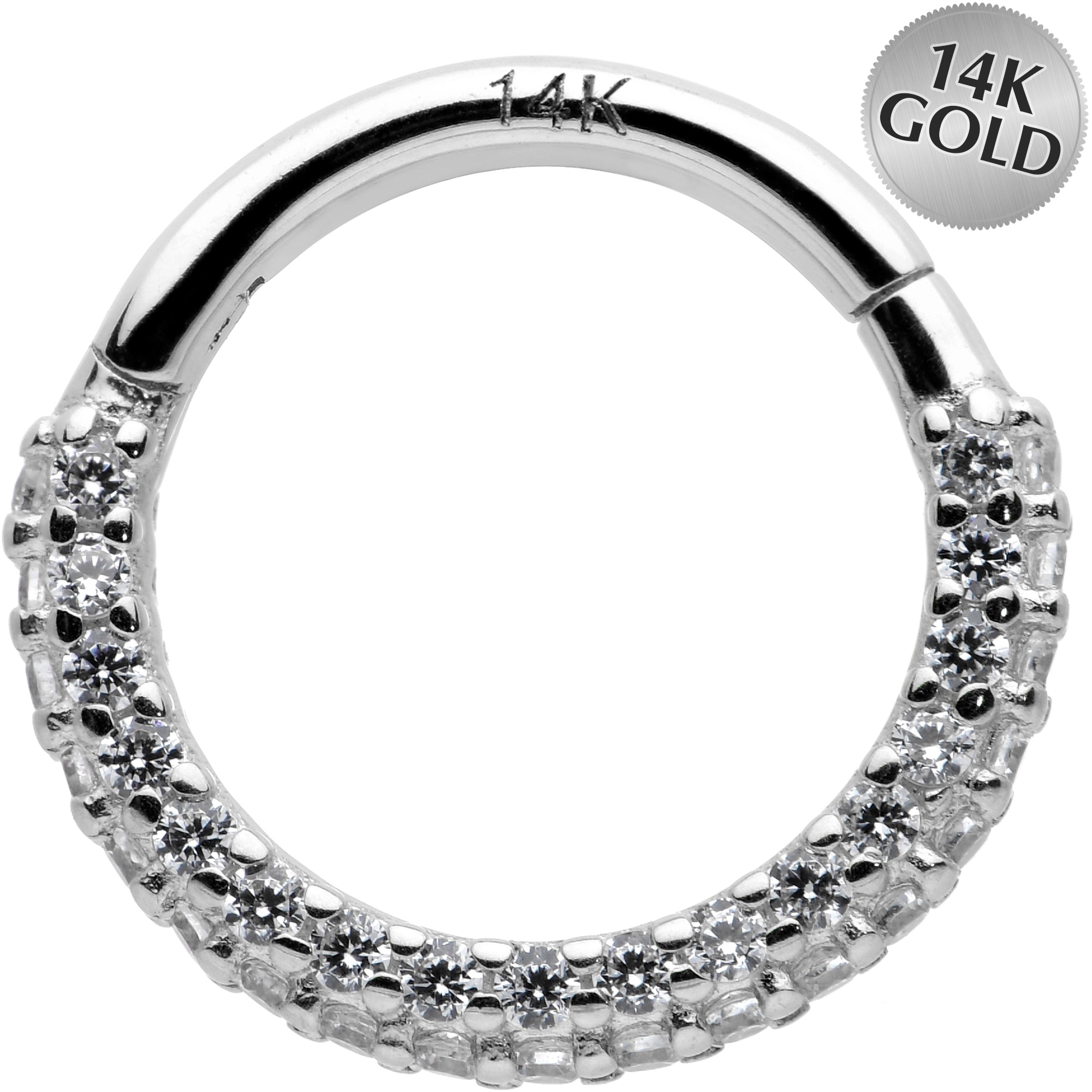16G 5/16 14k White Gold CZ Paved Ultra Luxe Hinged Circular Segment Ring